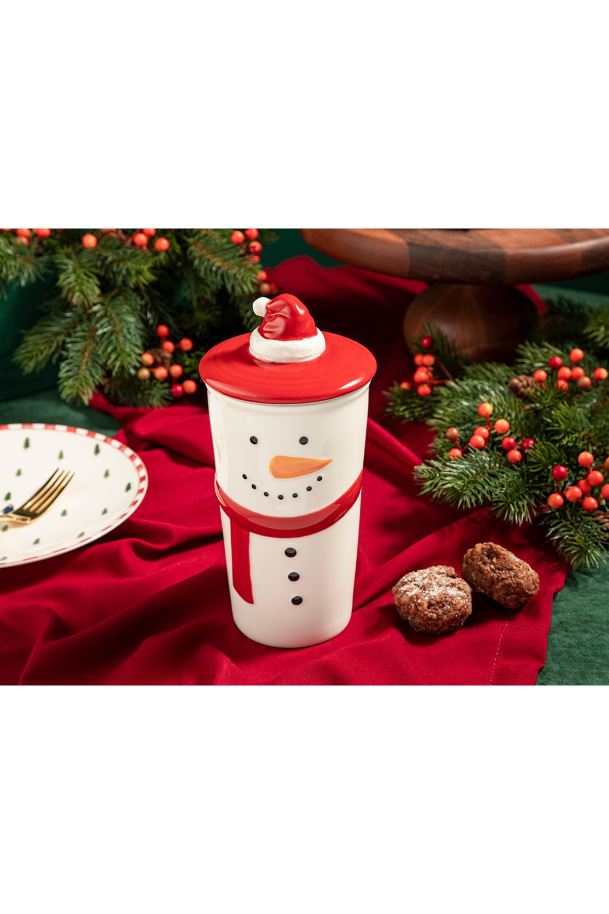 English Home Snowman Porselen Double Wall Travel Mug 360 Ml Kırmızı