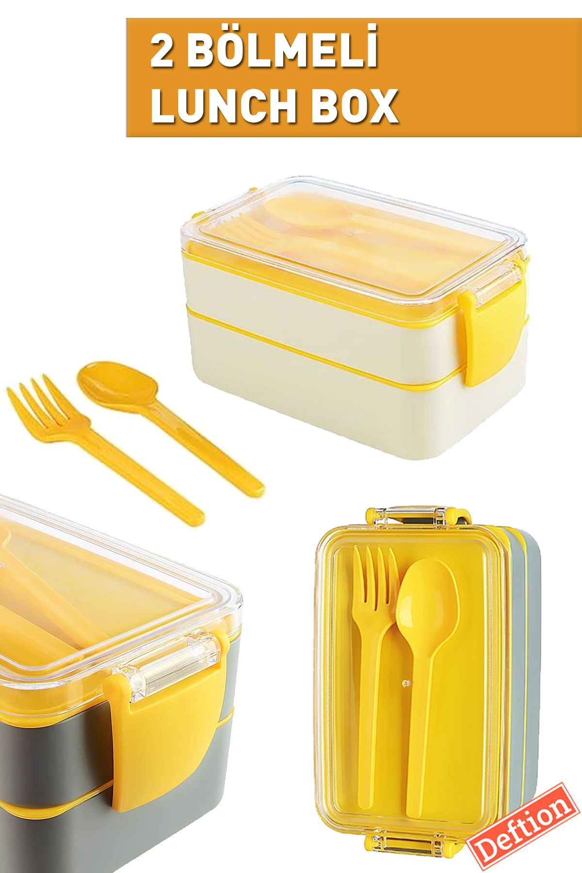 Deftion Sarı 900ml Mini Lunch Box Beslenme Kutusu Plastik Sefer Tası Yemek Taşıma Lunchbox Okul Yurt Için