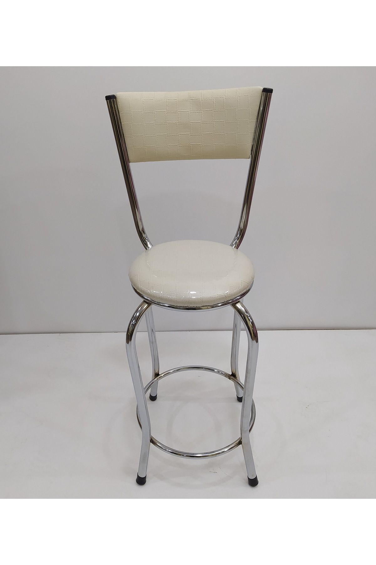 Ankara Mobilya Sandalye St Bar Tipi Yüksek Model 1ad Krem Suni Deri Döşem Metal Nikelaj El Yapım