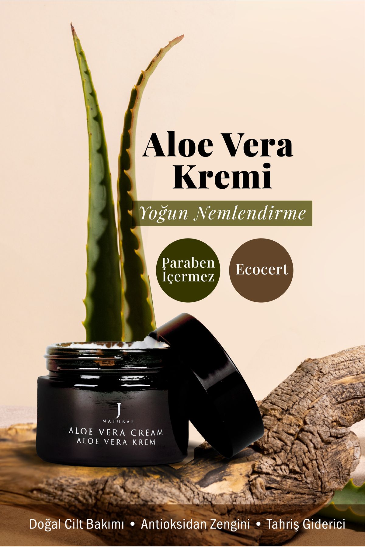 j natural Aloe Vera Kremi - Yoğun Nemlendirme - Doğal Cilt Bakımı - Cilt Yenileyici - 45 ml