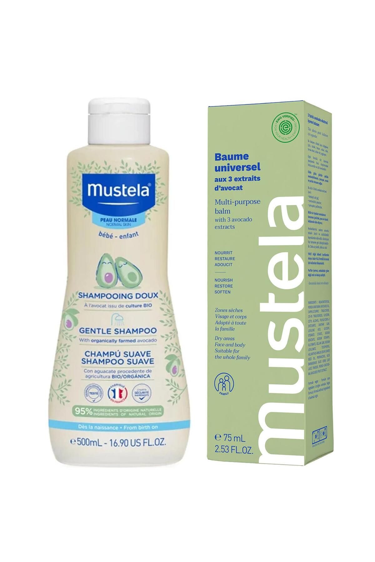 Mustela Gentle Shampoo Papatya Özlü Bebek Şampuanı 500 ml 3 Etkili Avokado Balsam 75 ml