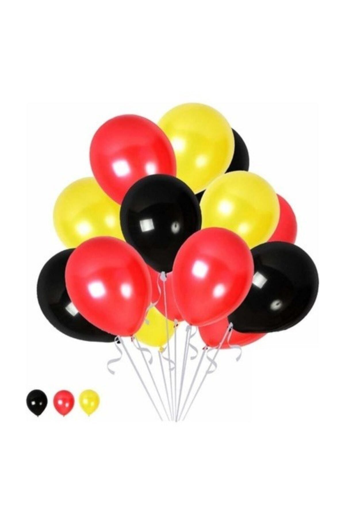 TATLI GÜNLER 10 Siyah 10 Kırmızı 10 Sarı Konsept Balonlar Metalik Parlak 30-35 Cm