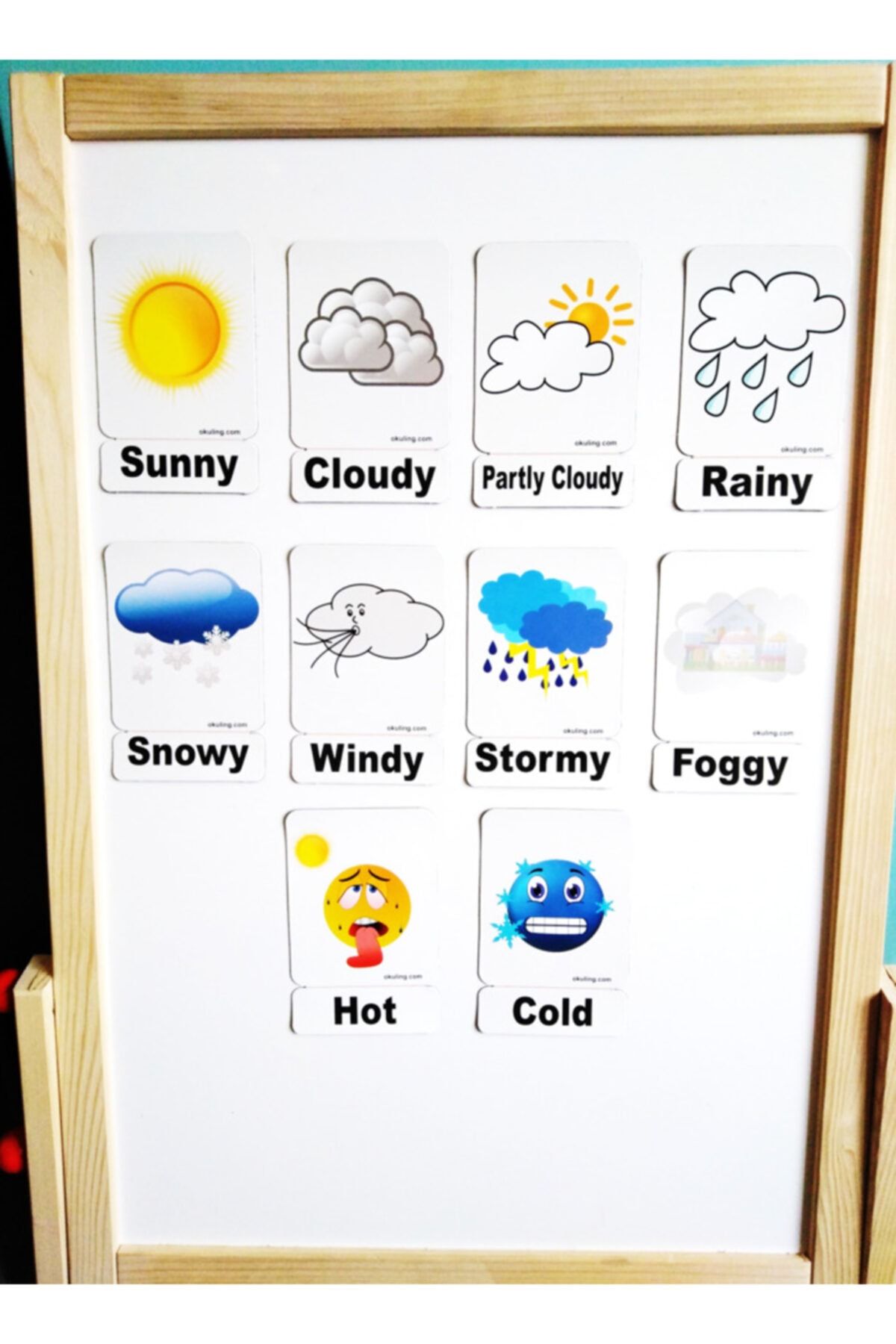 Okuling Manyetik Ingilizce Kelime Kartları Flashcards- Weather / Hava Durumu
