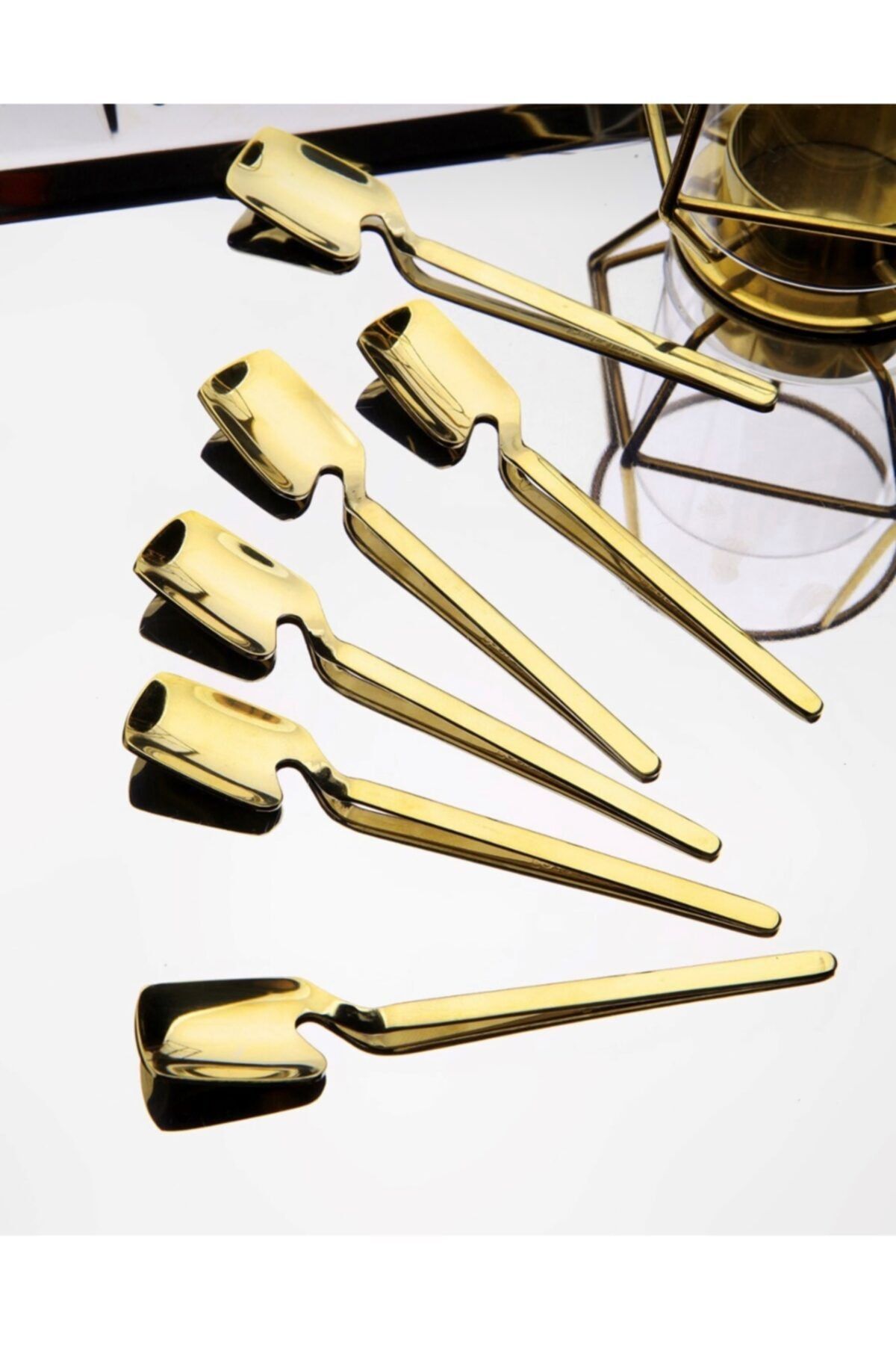 Bellini 6'lı Özel Tasarım Titanyum Parlak Gold Çay Kaşığı - Bal Kaşık Seti Takımı