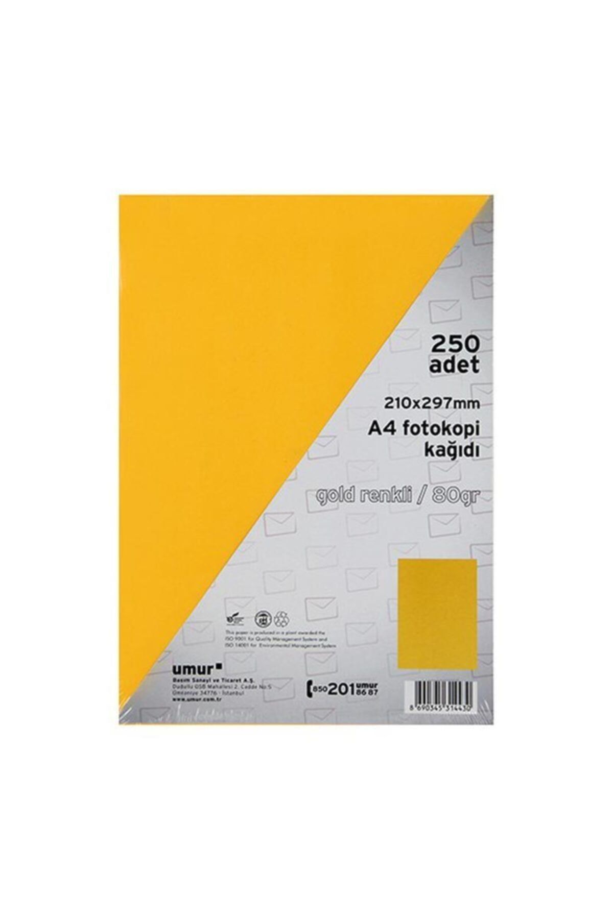 Umur A4 Renkli Fotokopi Kağıdı 80 gr 250 Yaprak - Altın Sarısı