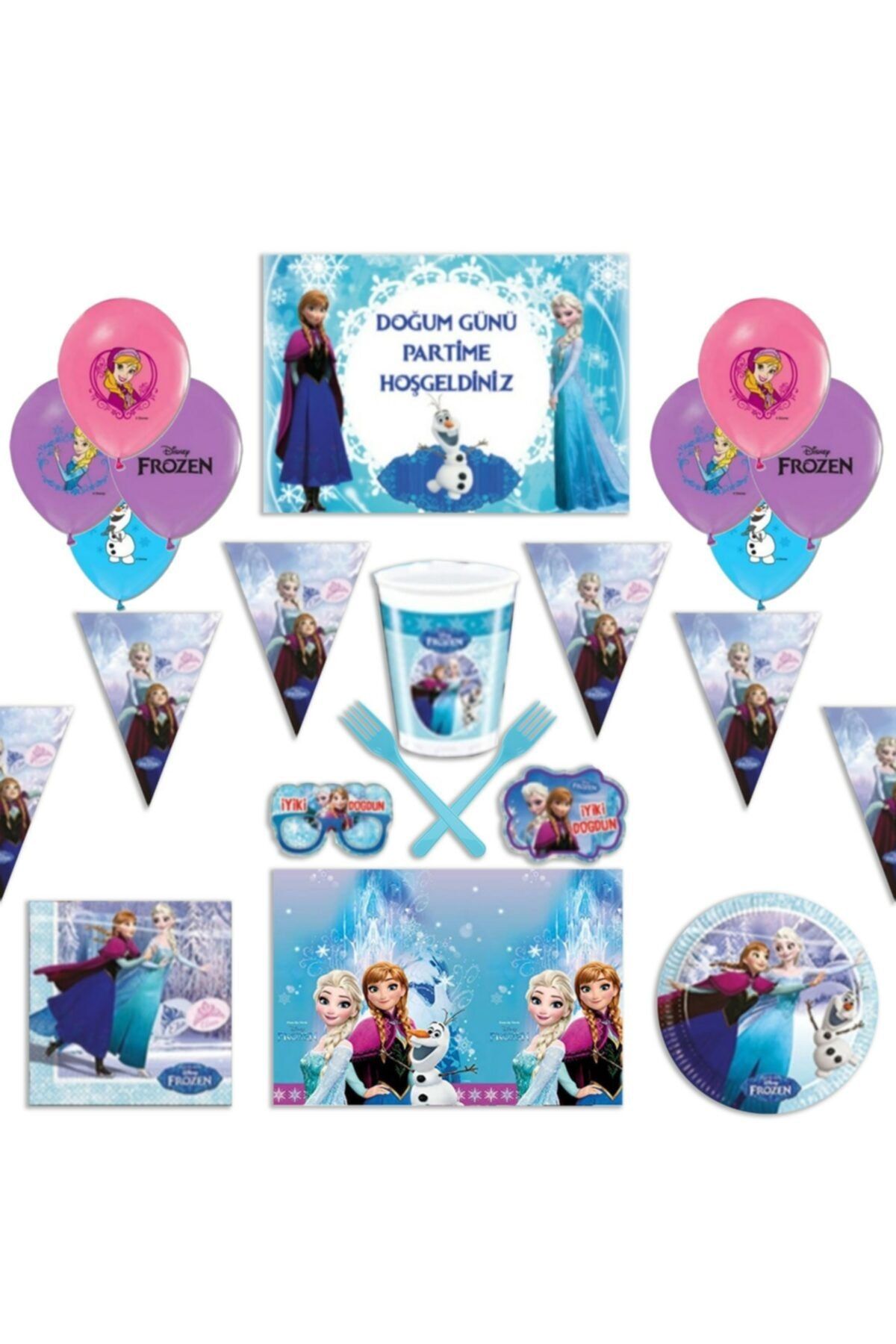 Aylizparti Afişli Frozen Karlar Ülkesi Frozen Elsa Doğum Günü Parti Malzemeleri Süsleri Seti 16 Kişilik