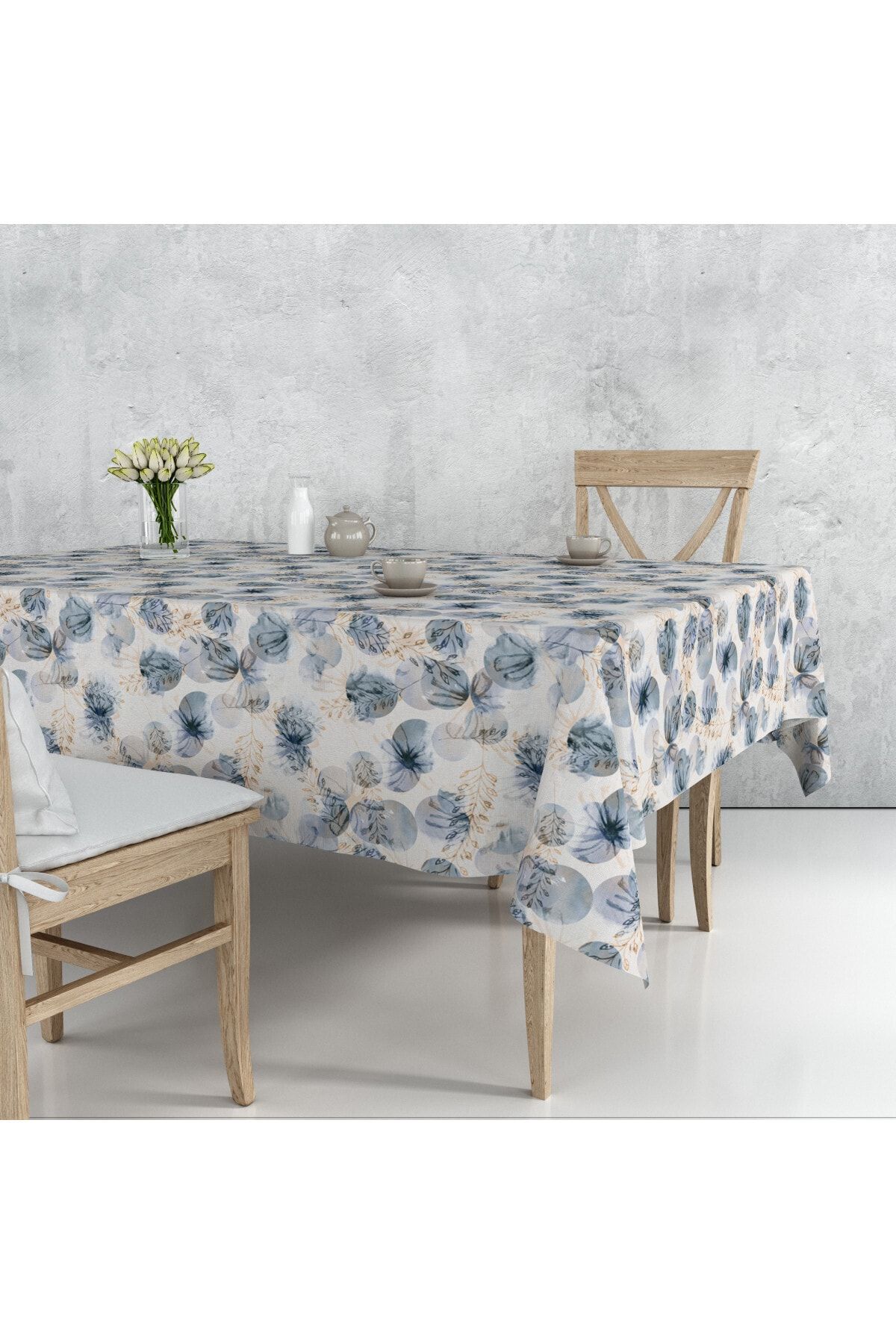 Pilloveland Mavi Çiçek Desenli Masa Örtüsü 140*180 cm