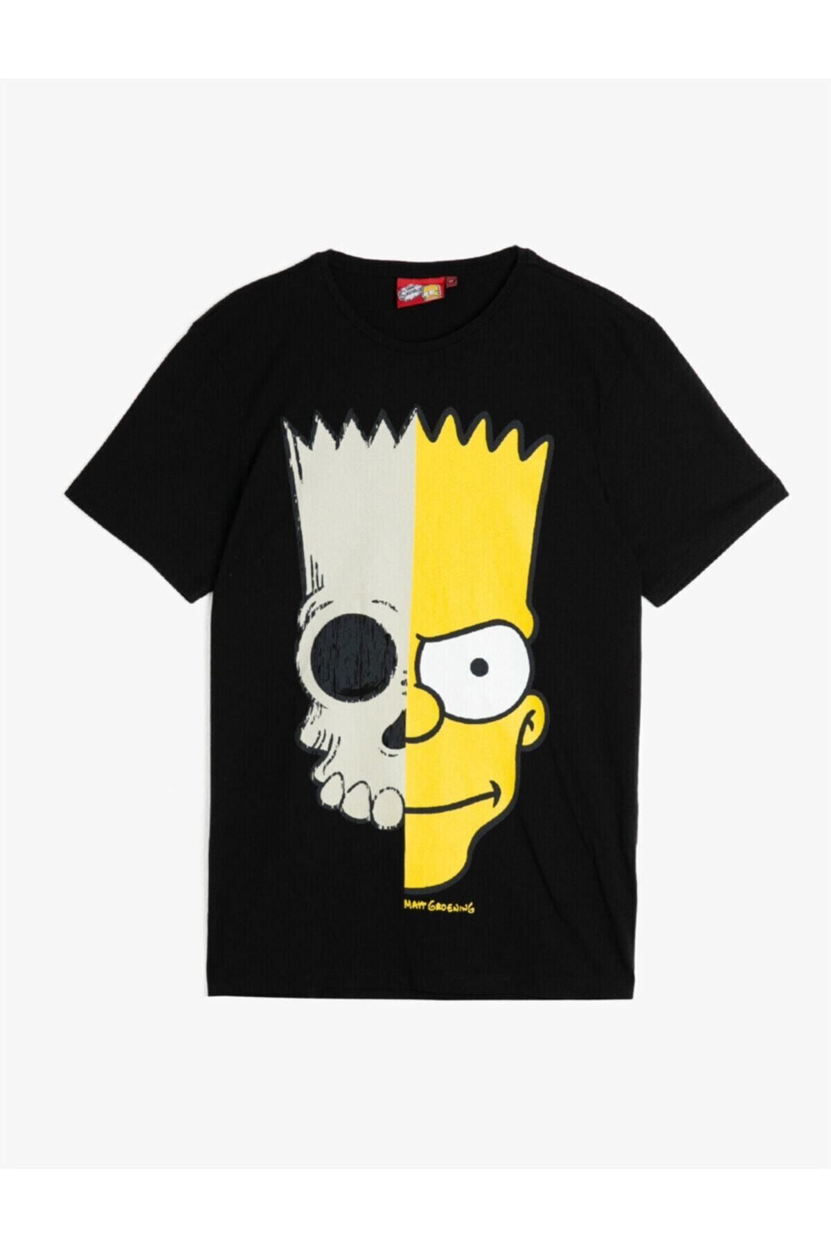 Koton Erkek Siyah Simpson Lisanslı Baskılı T-Shirt