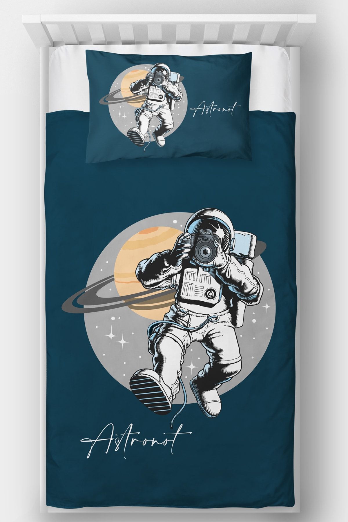 Homamia Astronot Tek Kişilik Yatak Örtüsü
