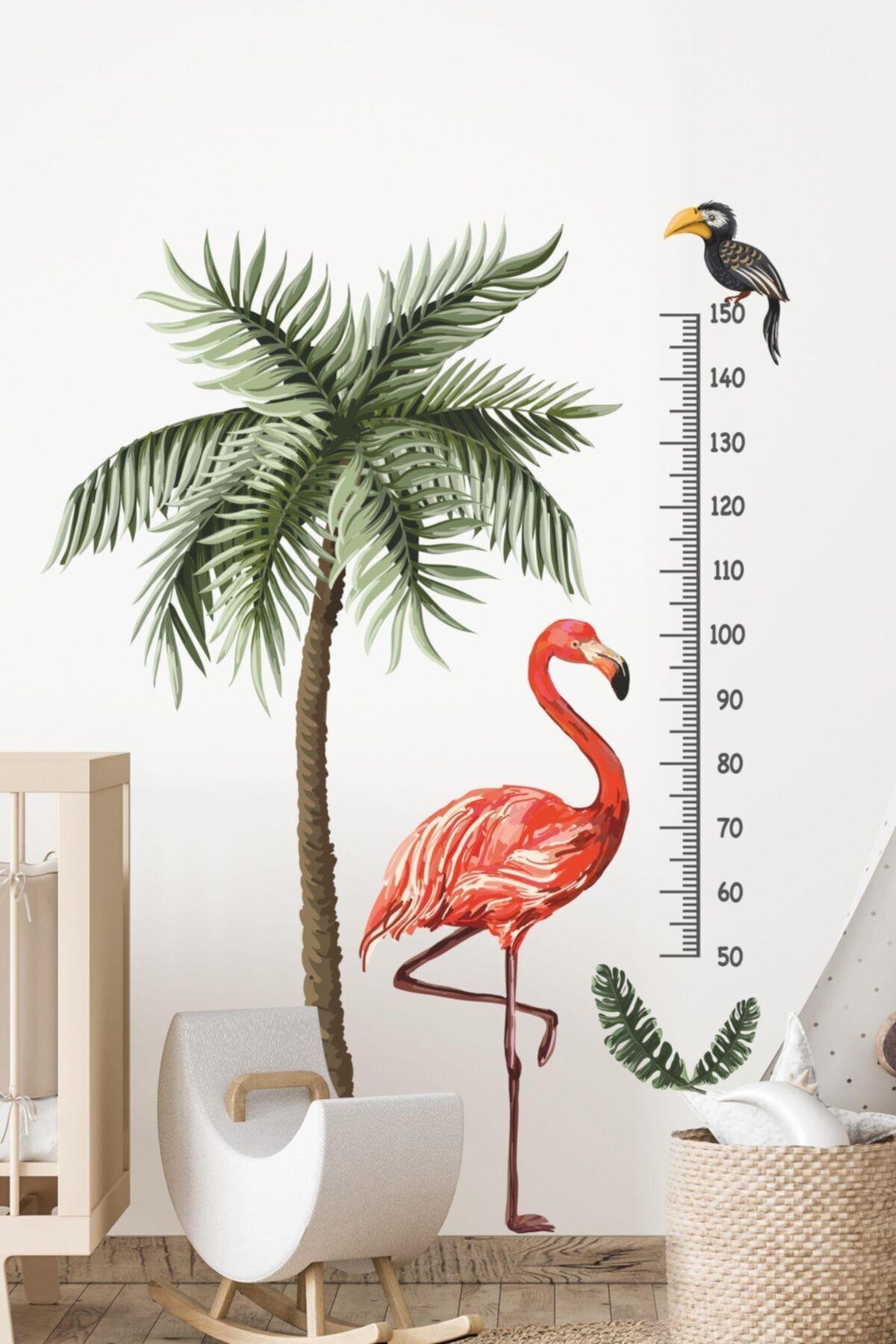 MSticker Flamingo Ve Palmiye Ağaçlı Boy Ölçer Sticker Seti