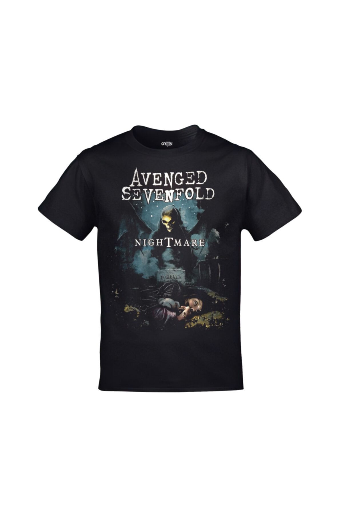 Orijin Tekstil Avenged Sevenfold Nightmare Ön Arka Baskılı Unisex Siyah Tshirt