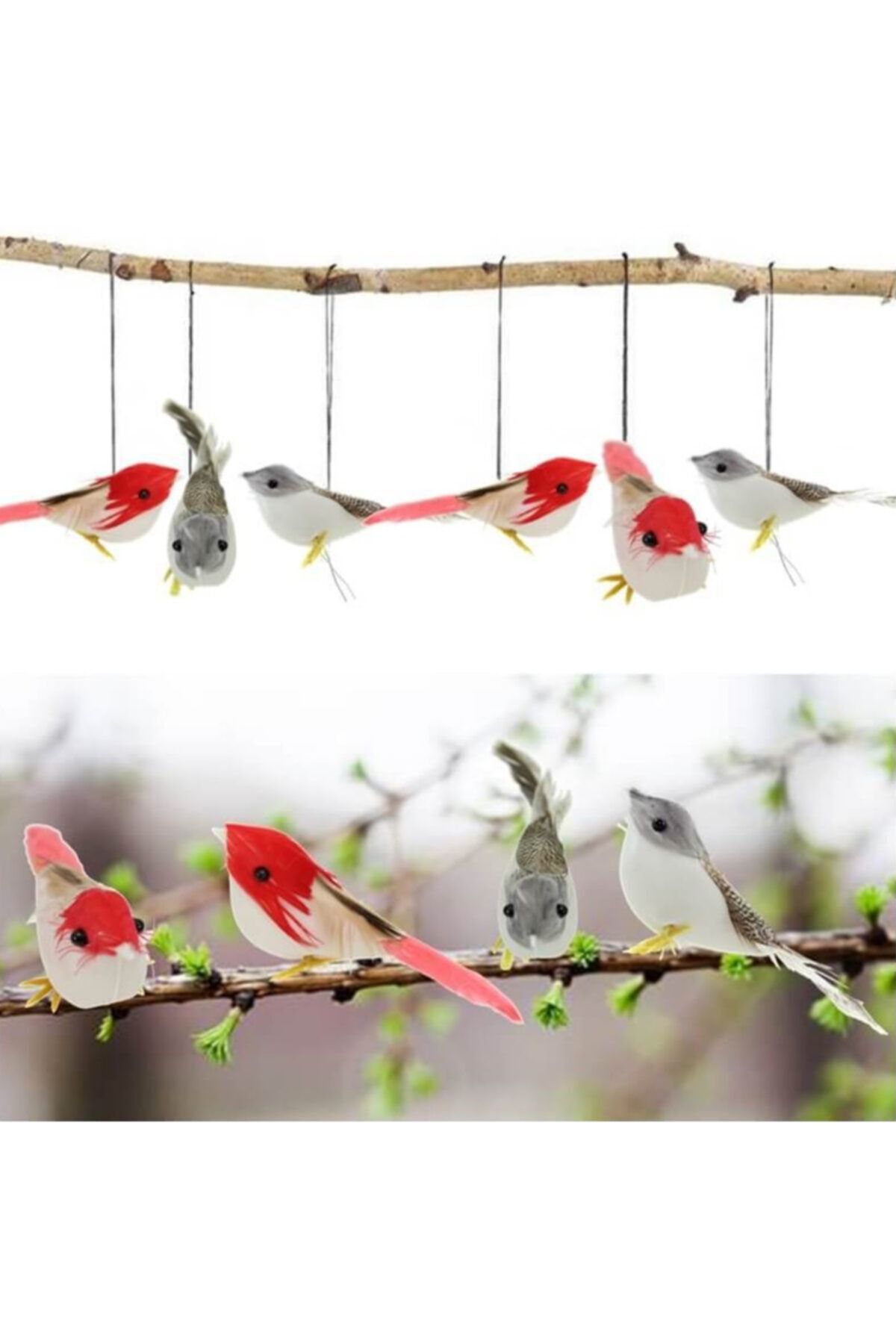 Elysian Renkli Yapay Kuşlar 12 Adet Mini Kuş Ağaç Saksı Süsleri Dekoratif Nişan Malzemeleri Süslemeleri