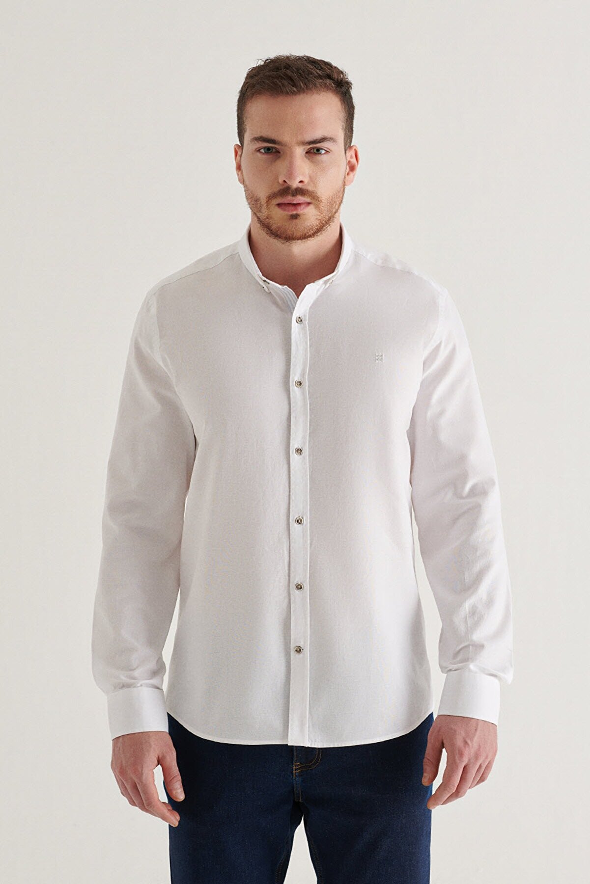 Avva Erkek Beyaz Düz Düğmeli Yaka Regular Fit Gömlek A11y2026