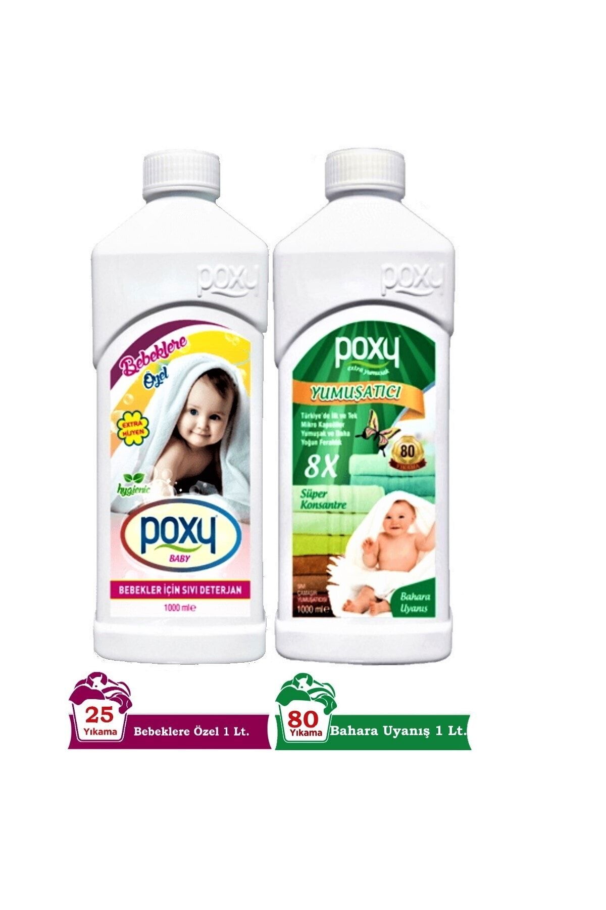 Poxy Bebeklere Özel Sıvı Çamaşır Deterjanı 1 lt  & Yumuşatıcı Bahara Uyanış 1 lt