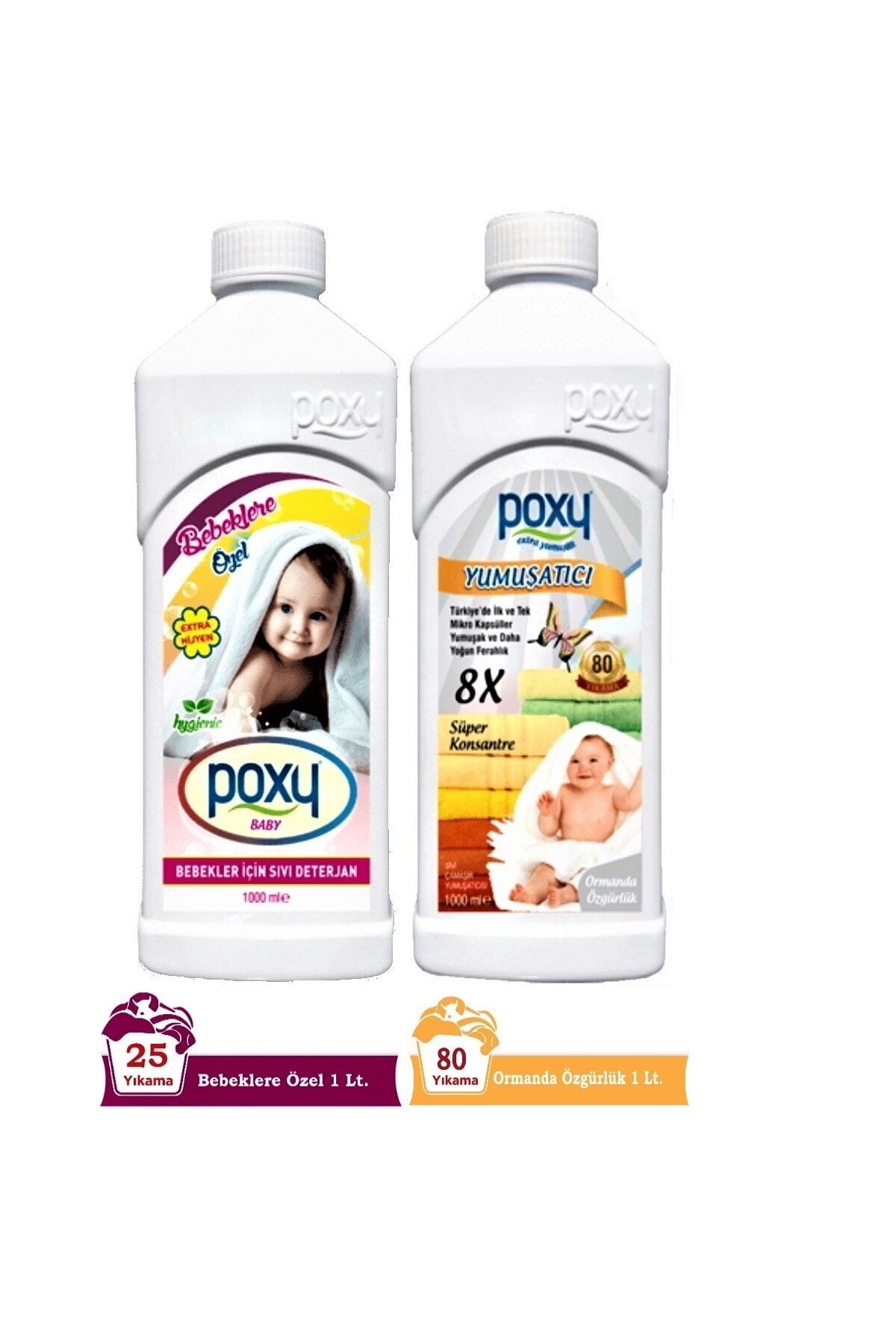 Poxy Bebeklere Özel Sıvı Çamaşır Deterjanı 1 lt & Ormanda Özgürlük Yumuşatıcı 1 lt