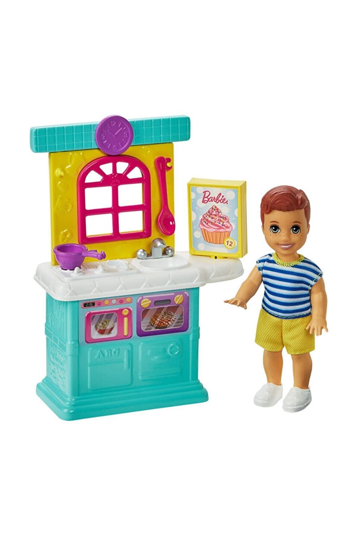 Barbie Bebek Bakıcısı Temalı Oyun Setleri Mutfaklı Erkek Bebekli Set Grp16