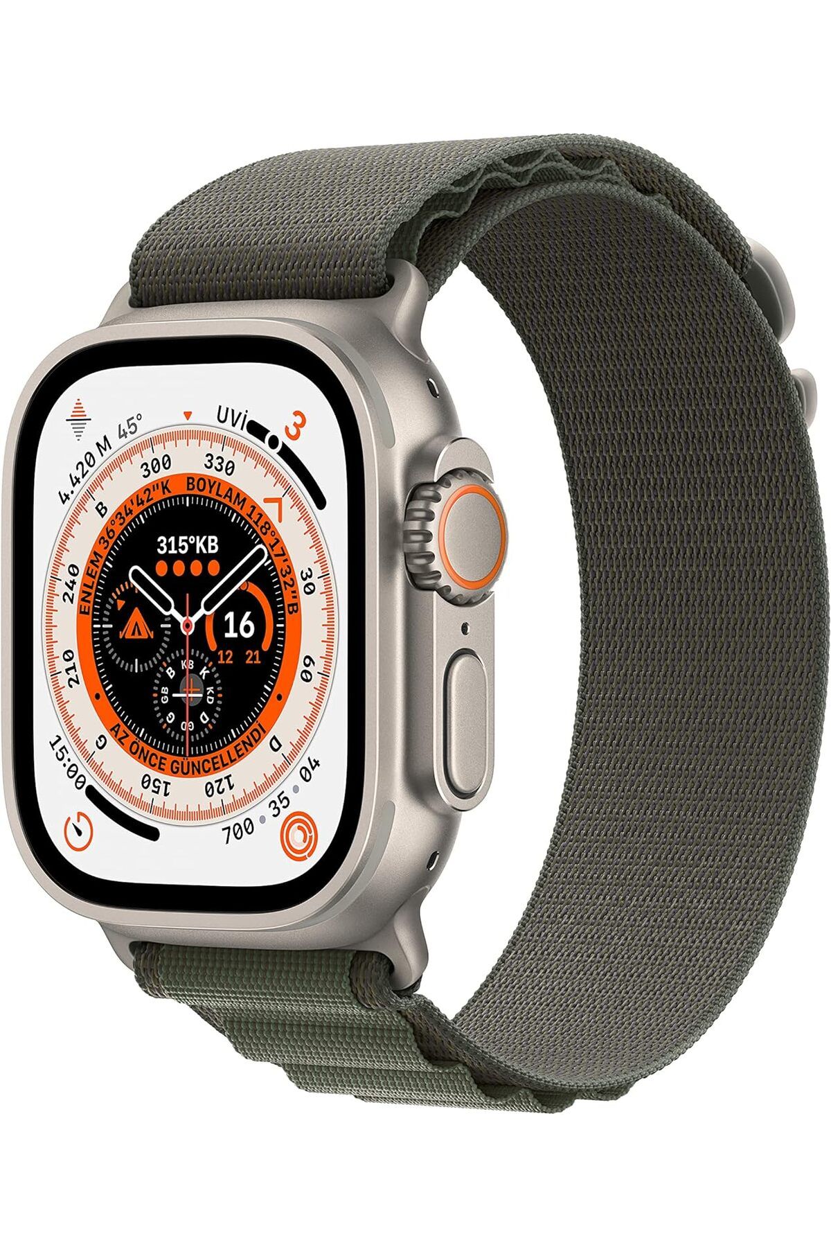 Apple Watch Ultra 49mm GPS+Cellular Titanyum Kasa ve Yeşil Alpine Loop - Small (Apple Türkiye Garantili)