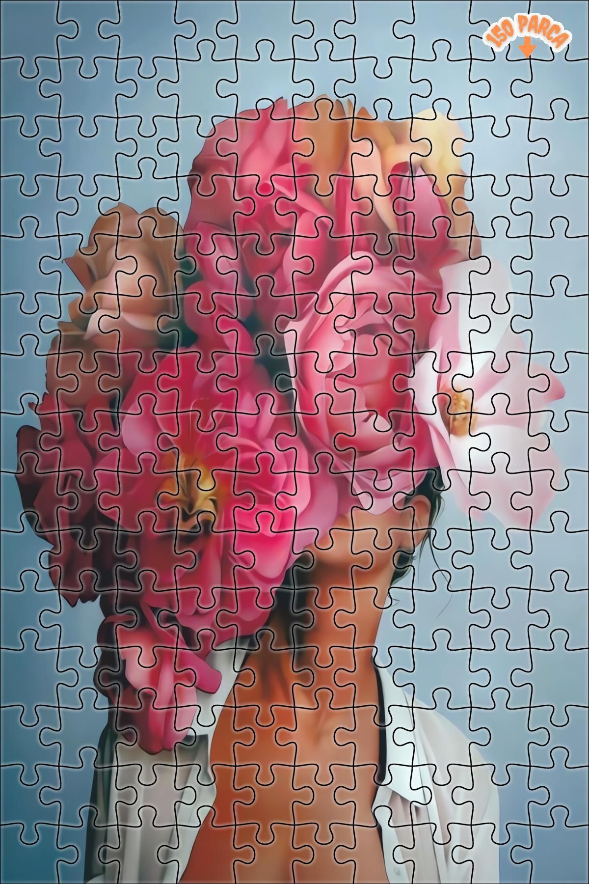 Teona Ahşap Çiçek Saçlı Kadın - Her Mekana Uygun Çift Katlı Çerçeveli Asılabilir Ahşap Puzzle 150 PARÇA 20X30