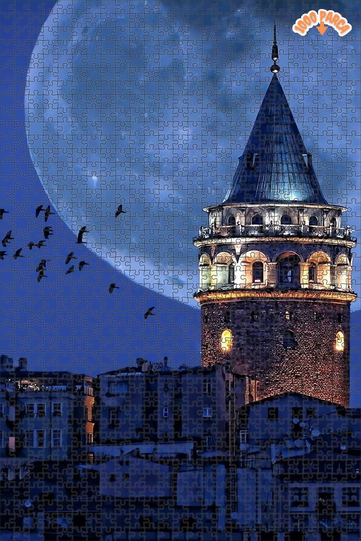 Teona Ahşap Galata Kulesi Ve Dolunay Dekoratif Çift Katlı Çerçeveli Asılabilir Ahşap Puzzle 1000 PARÇA 50X70