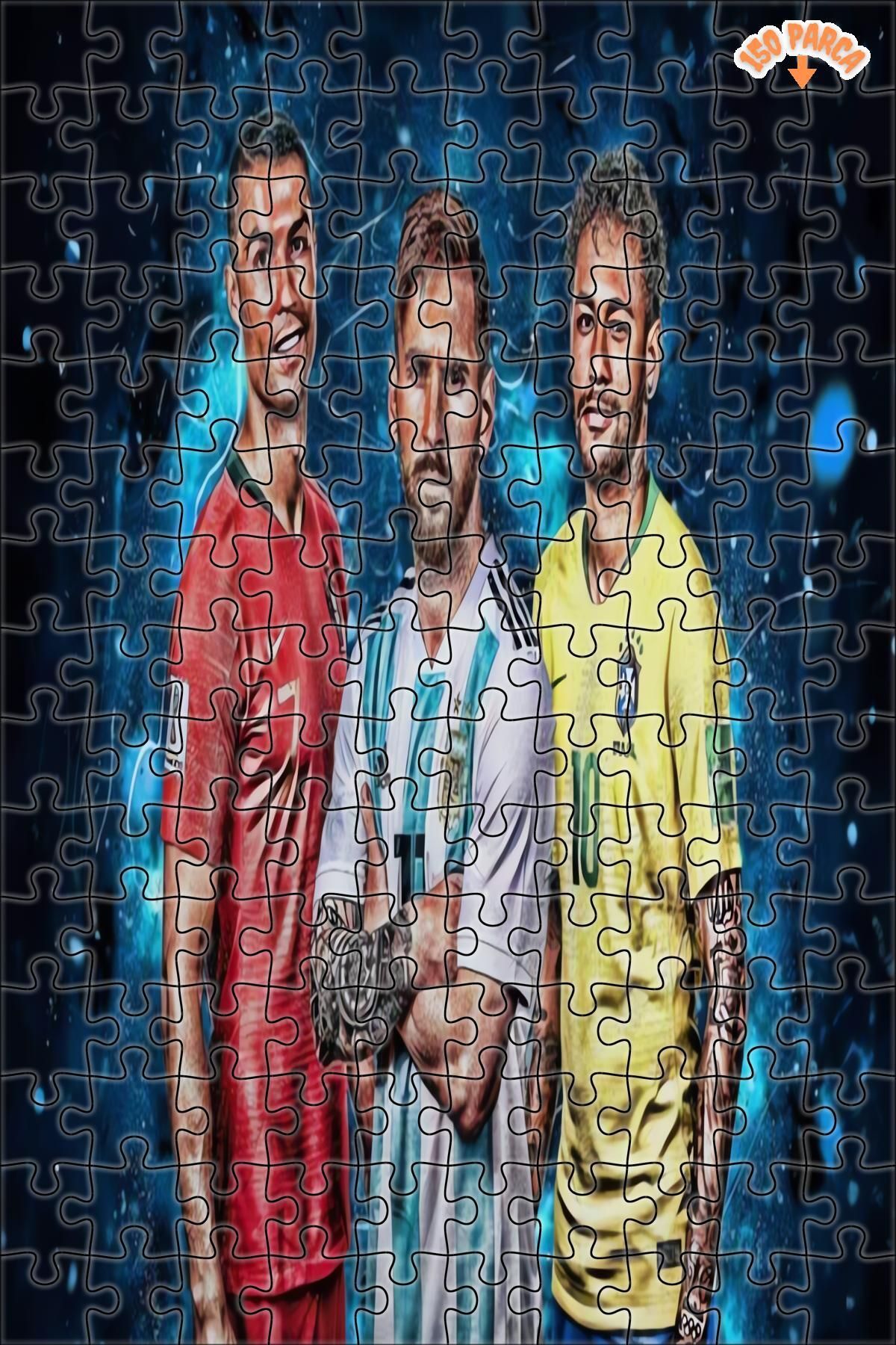 Teona Ahşap Modern Futbol Yıldızı Ronaldo Messi Neymar Çerçeveli Asılabilir Ahşap Puzzle 150 PARÇA 20X30