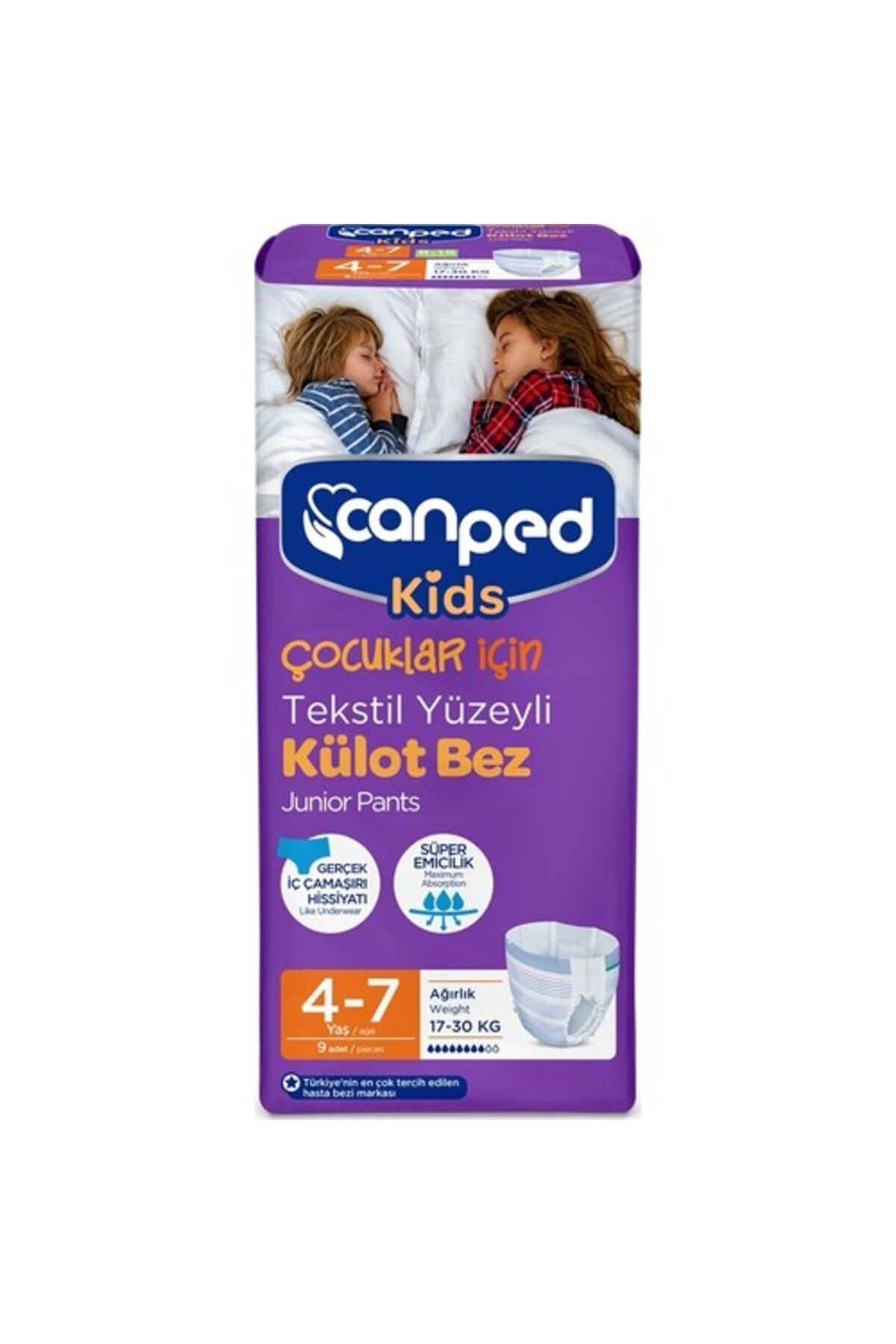 Canped Kids Çoçuklar Için Külot Bez Tekstil Yüzeyli Yaş:4-7 (17-30kg) (iç Adet 9) Tekli Pk