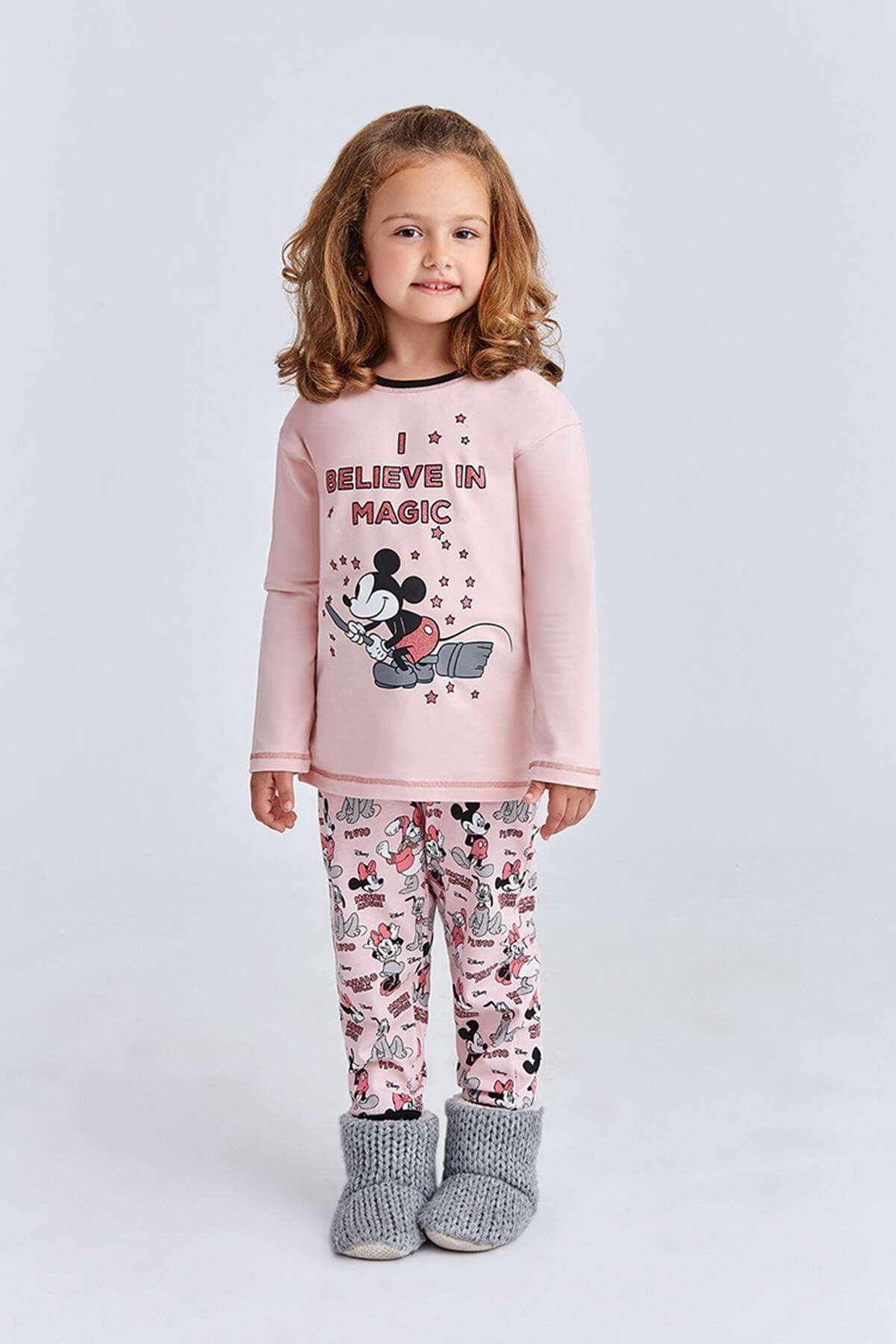 MINNIE Mickey & Minnie Mouse Lisanslı Kız Çocuk Pijama Takımı Pudra