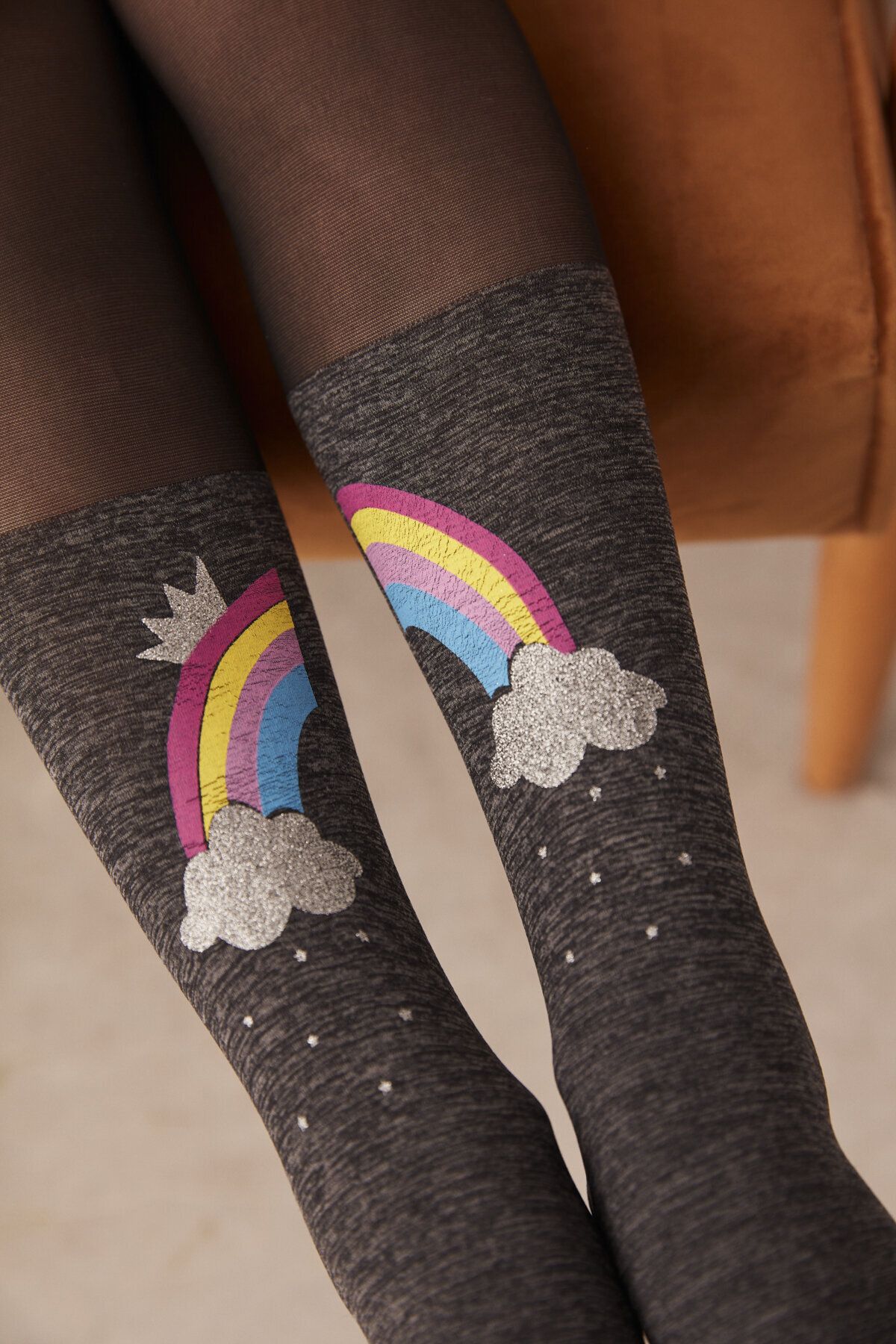 Penti Siyah Kız Çocuk Gökkuşağı Desenli Külotlu Çorap