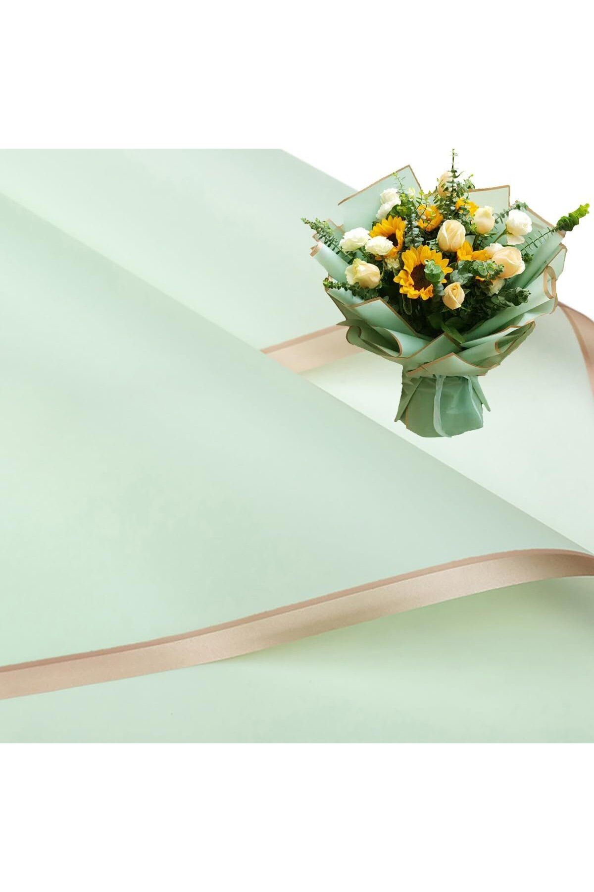 roco paper Çiçek Ambalaj Kağıdı - Nil Yeşili - Altın Kenarlı - Mat OPP 58x58 cm - 20 Adet