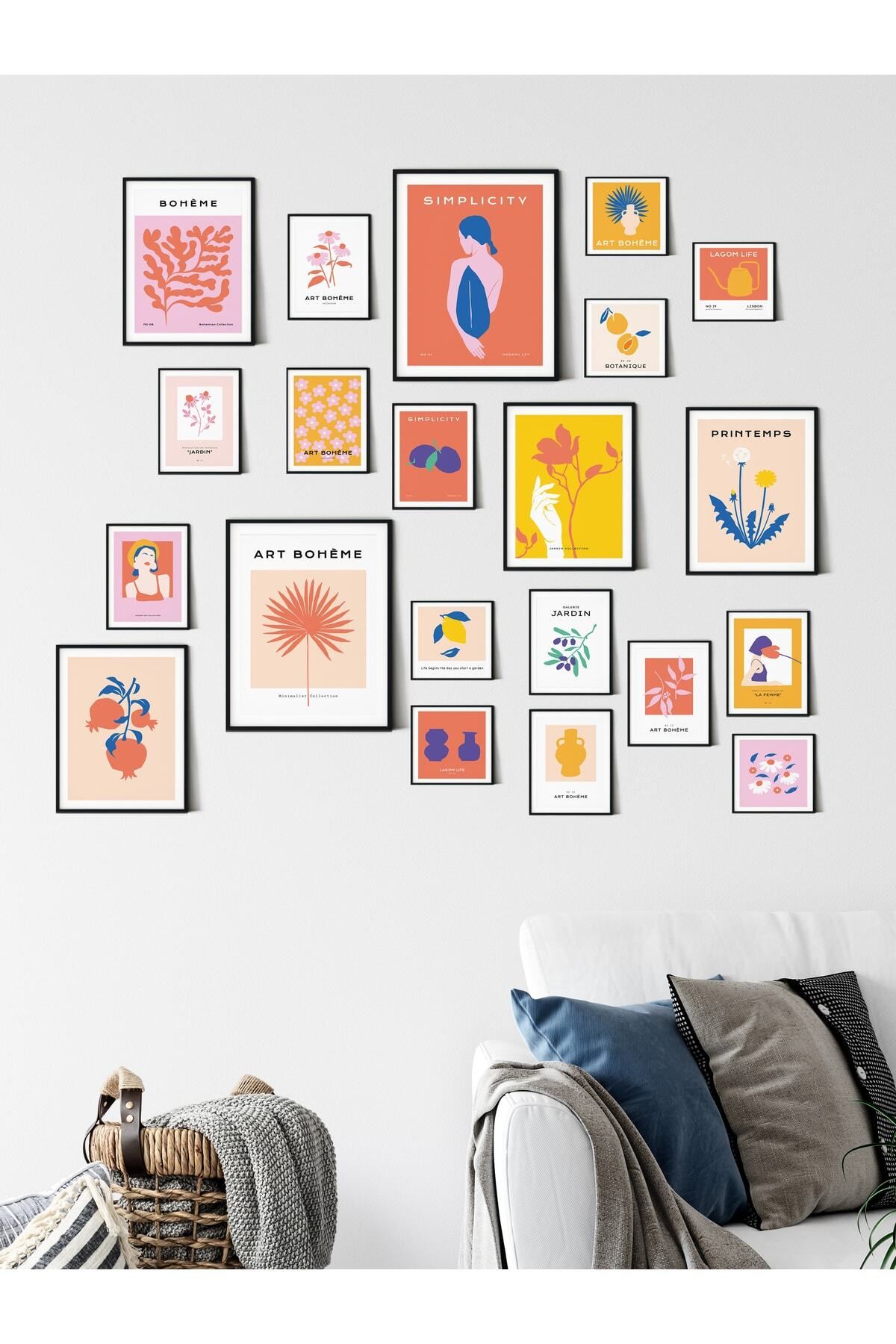 postifull 21 Parça Poster Seti, Renkli Bohem Poster, Kalın Kuşe Kağıt Tablo Seti, 100cm*135cm