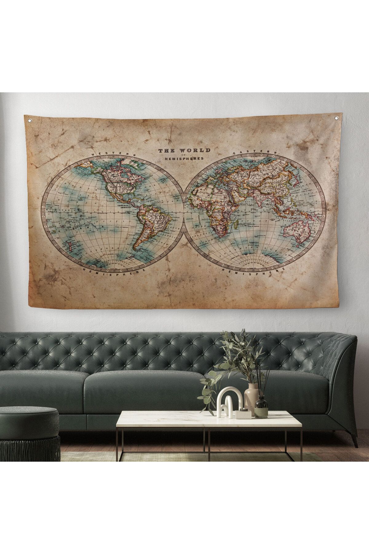 Harita Sepeti Duvar Örtüsü Eski Wintage Dünya Haritası Kaliteli Kanvas Duvar Halısı-4059