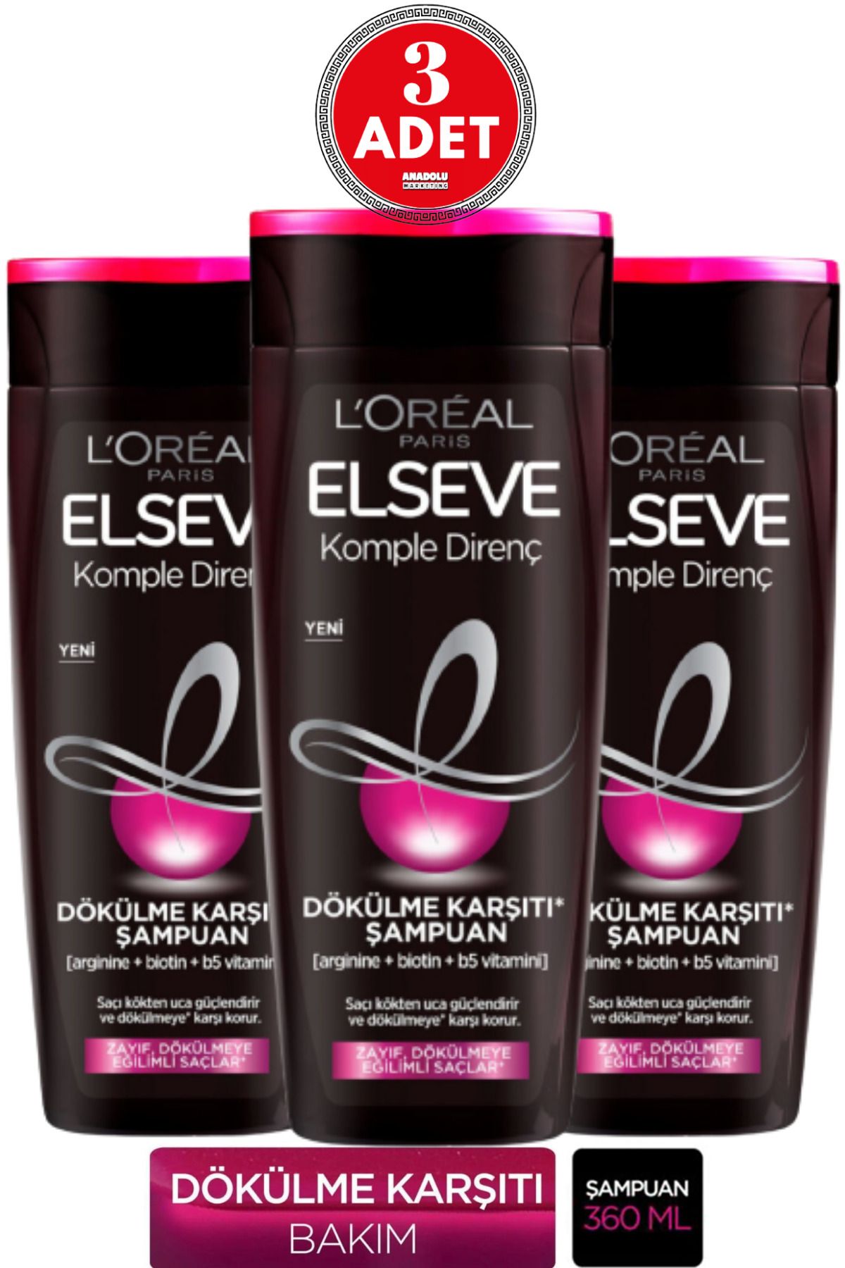 Elseve L'Oréal Paris Elseve Komple Direnç Dökülme Karşıtı Şampuan 360 ml 3 Adet