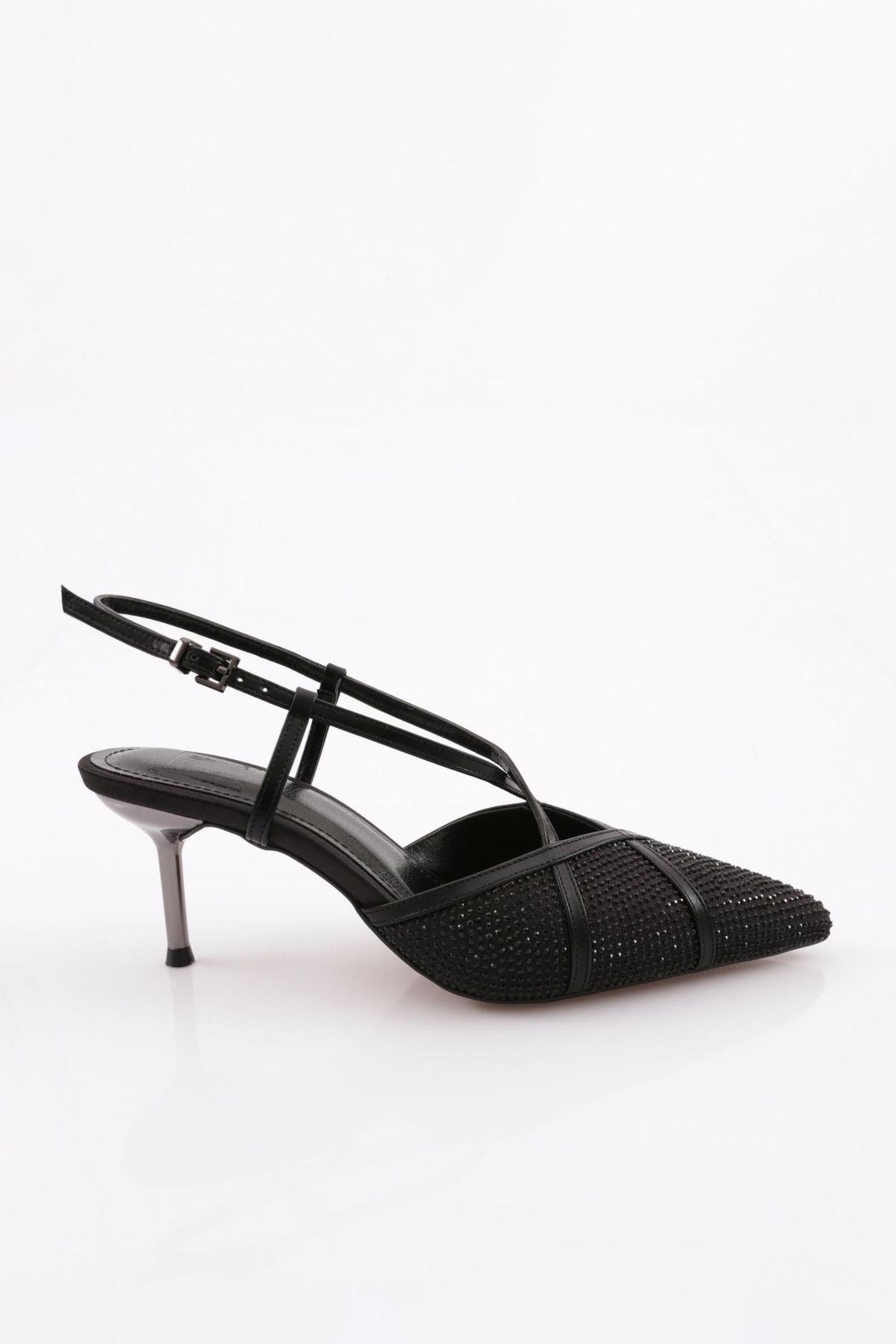 Dgn 1770 Kadin Sivri Burun Taşli Parmak Dekolteli Çapraz Bant Arkasi Açik Topuklu Ayakkabı