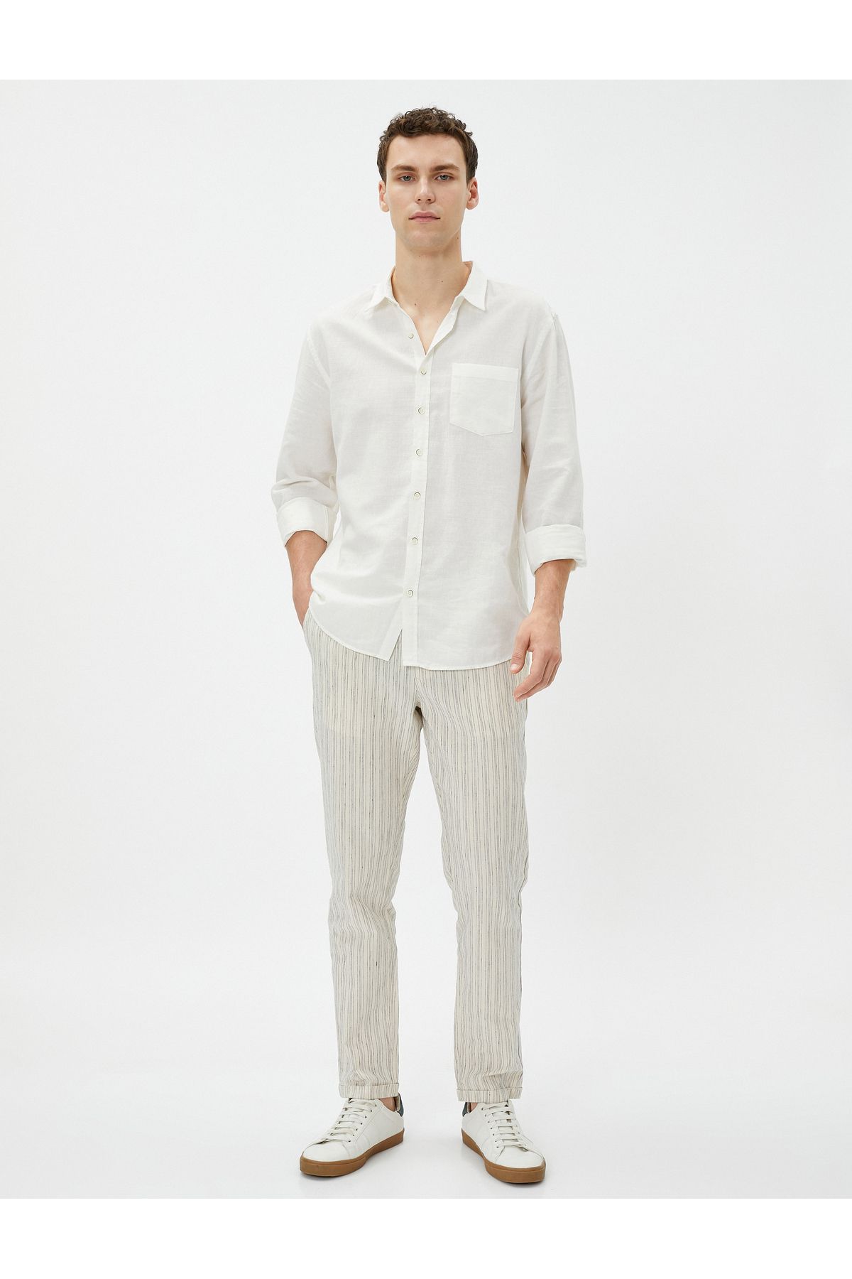 Koton Keten Karışımlı Klasik Pantolon Beli Bağcıklı Cep Detaylı