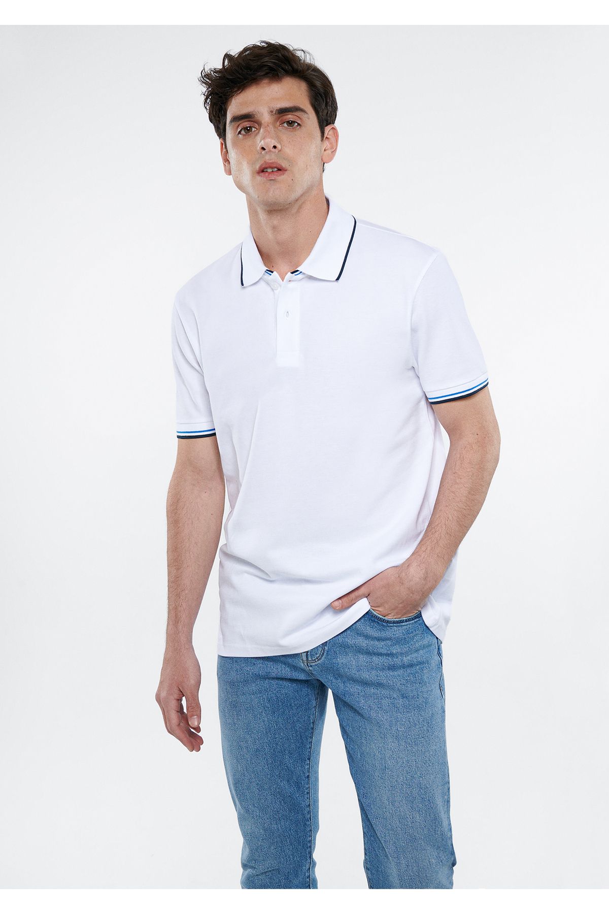 Mavi Beyaz Polo Tişört Regular Fit / Normal Kesim 0611407-620