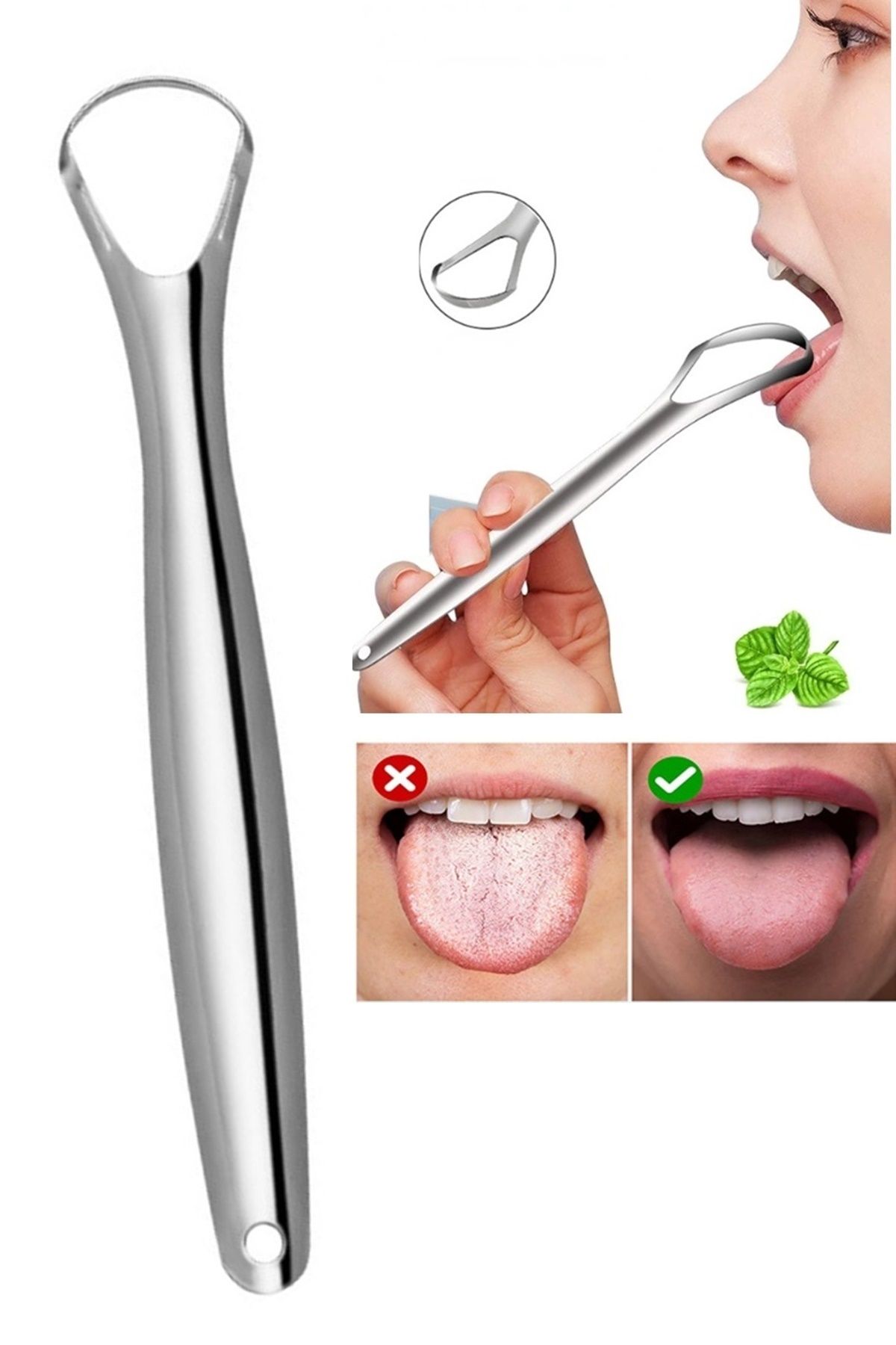 İndirimKap Dil Temizleyici Paslanmaz Çelik Ağız Bakım Fırçası Dil Plak Temizleme Dil Sıyırıcı 1 Adet