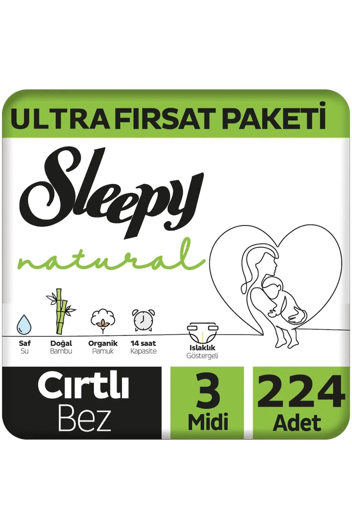 Sleepy Natural Bebek Bezi Ultra Avantaj Paketi 3 Numara Midi 4-9 Kg 224 Adet
