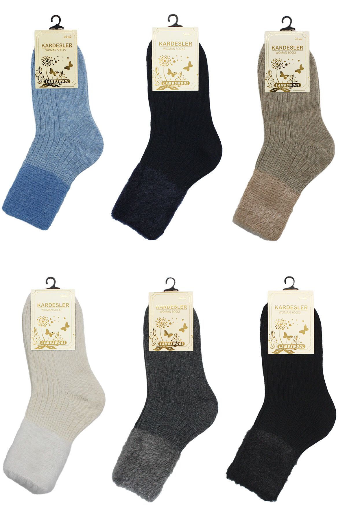 KARDEŞLER ÇORAP Kadın Lambswool Yün Kışlık Çok Renkli Yarım Konç Çorap 6'lı Paket