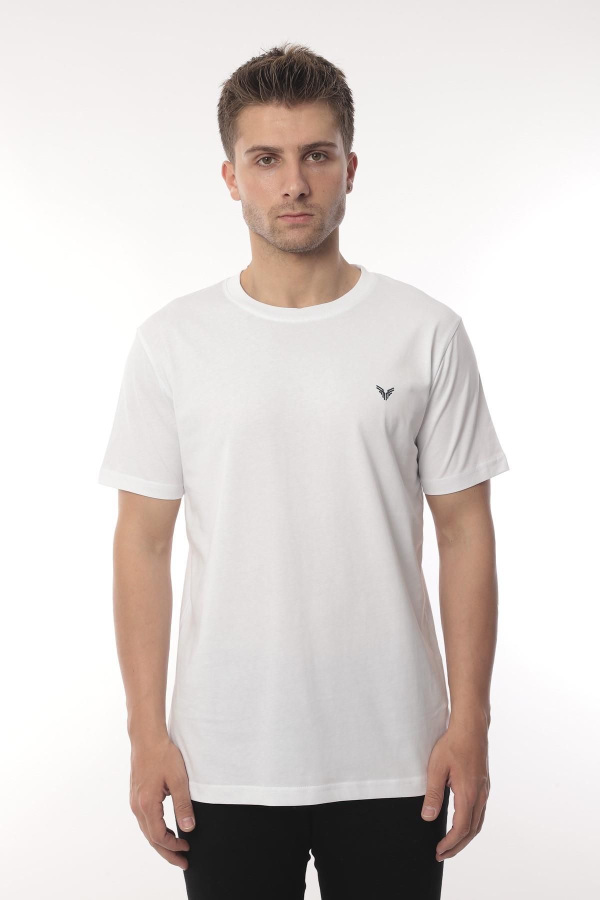 Fitmens Slim Fit Kısa Kol Nakışlı %100 Pamuklu T-shirt - Beyaz