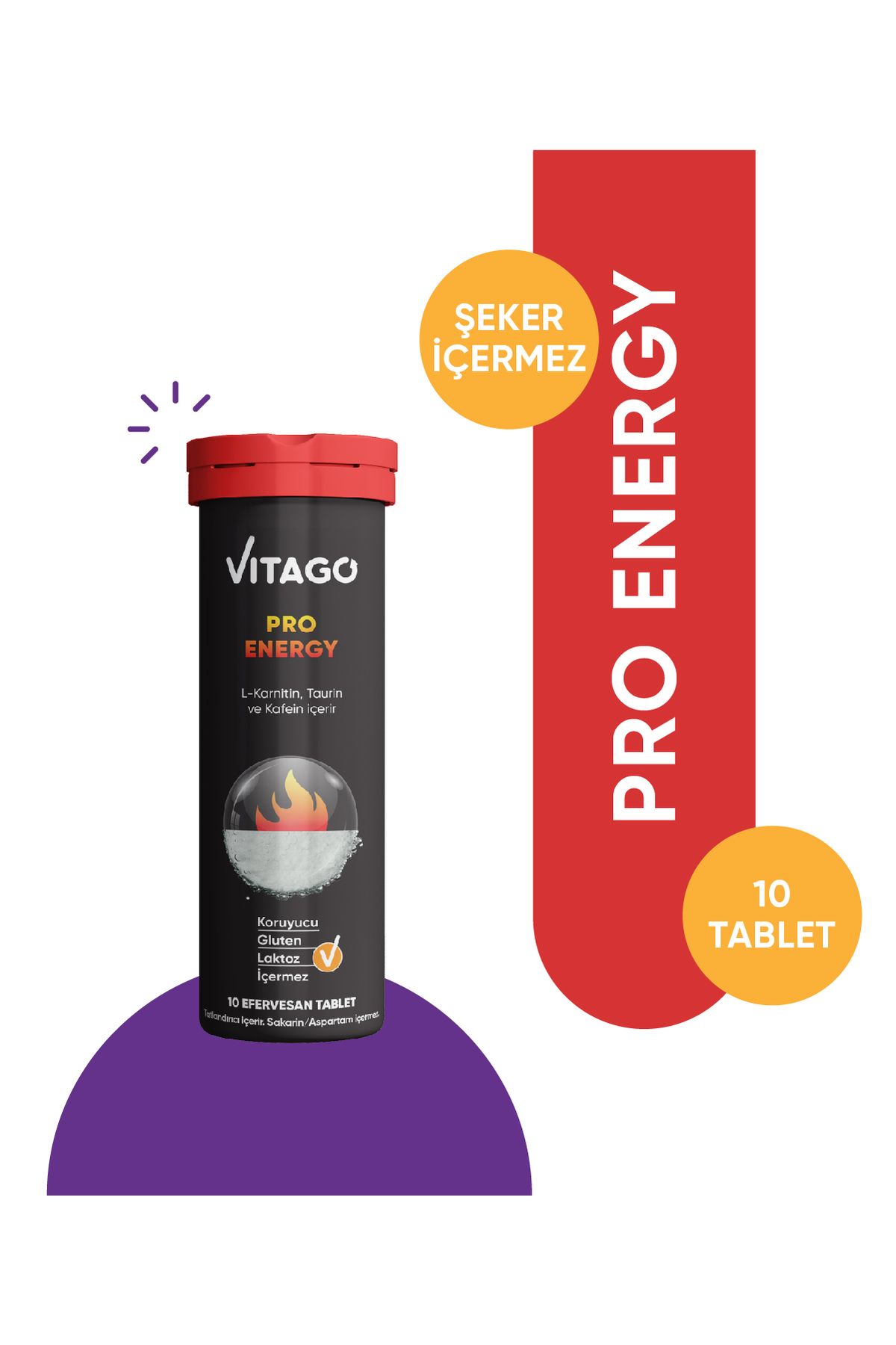 Vitago Energy L-karnitin, Taurin, Kafein Içeren 10 Efervesan Tablet