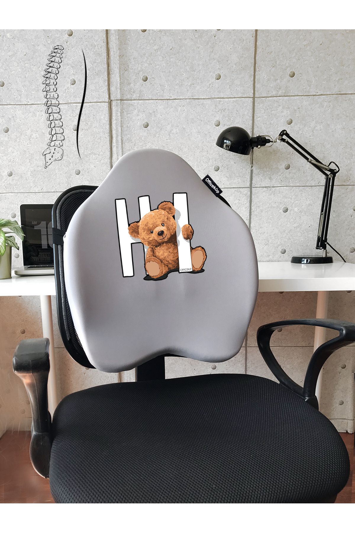 Officeküp Officekup X-Large Visco Bel Destek Gamer Oyuncu Koltuk Yastığı- Gri Tedy bear