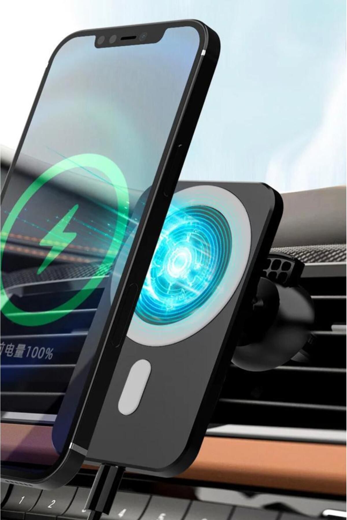 Mi7a Magsafe 15W Kablosuz Şarj Alet Araç Içi Izgara Telefon Tutucu Manyetik Magsafe Kablosuz Wireless Ara
