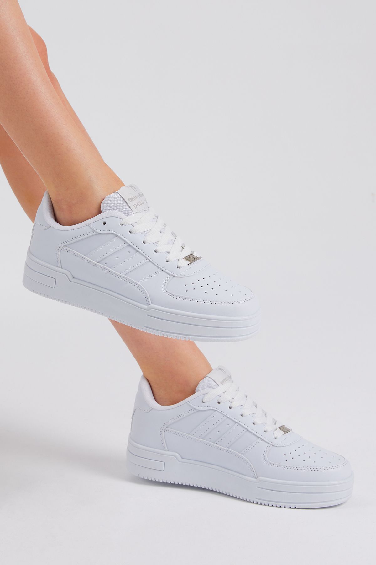 Tonny Black Unisex Beyaz Beyaz Yanı Çizgili Bağcıklı Rahat Kalıp Sneaker