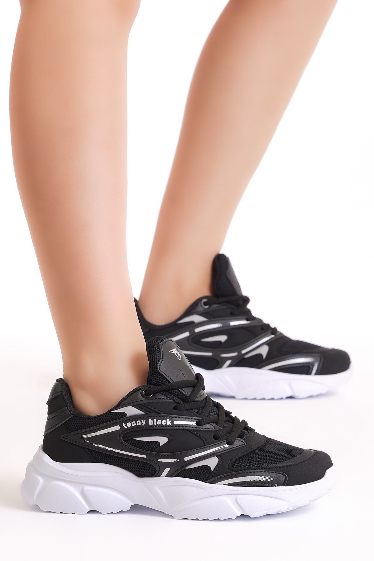 Tonny Black Unisex Siyah Beyaz Faylon Taban Spor Ayakkabı Tbb013