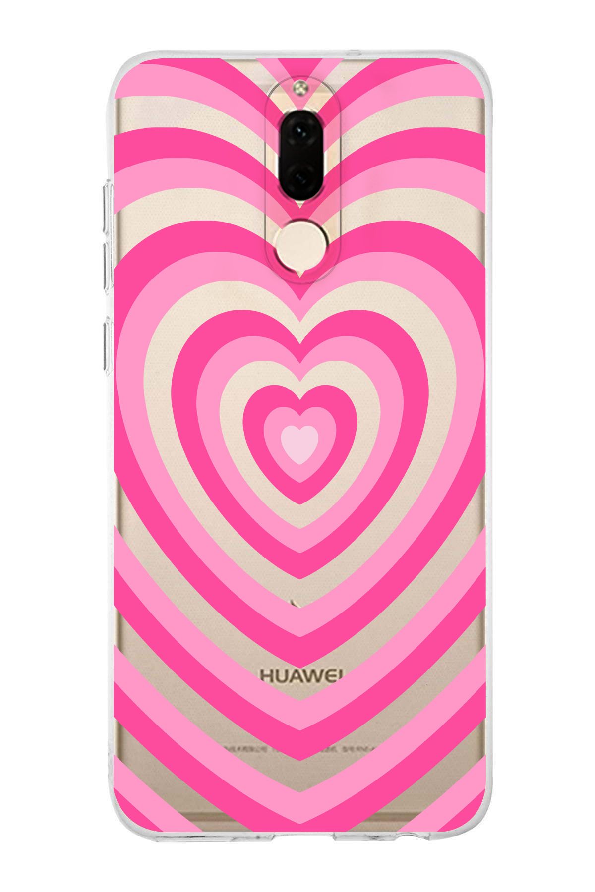 Elorakılıf Huawei Mate 10 Lite Uyumlu Pembe Kalpler Tasarımlı Premium Şeffaf Kılıf