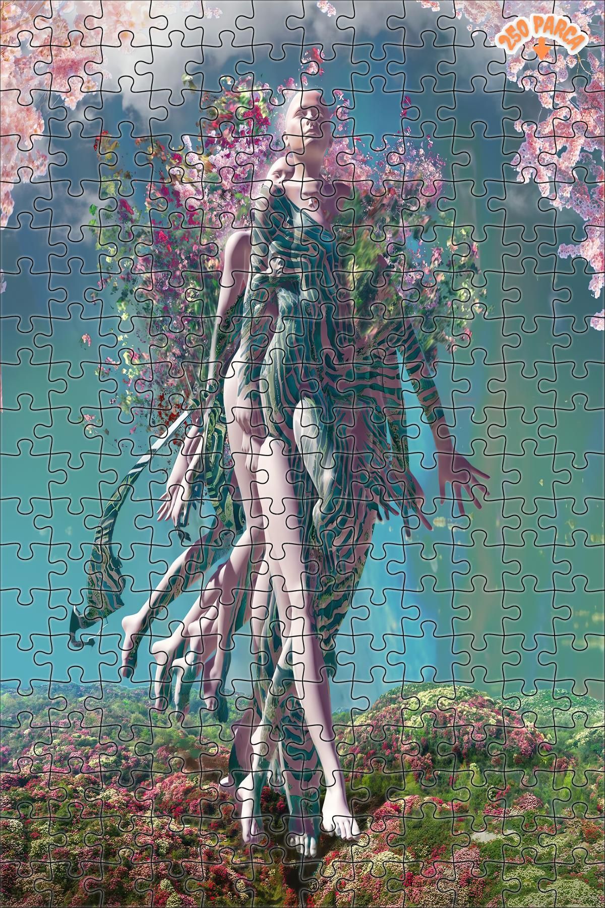 Teona Ahşap Doğadaki Kadın Modern Sanat Dekoratif Çift Katlı Çerçeveli Asılabilir Ahşap Puzzle 250 PARÇA 30X30