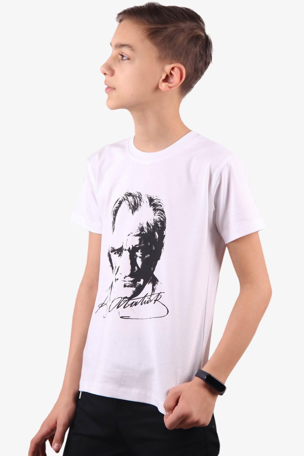 Breeze Erkek Çocuk Tişört Atatürk Baskılı 4-14 Yaş, Beyaz