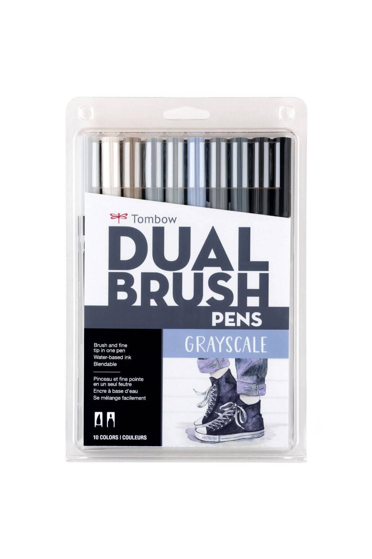 Tombow Abt Dual Brush Pen Grafik Kalemi 10'lu Set - Grayscale