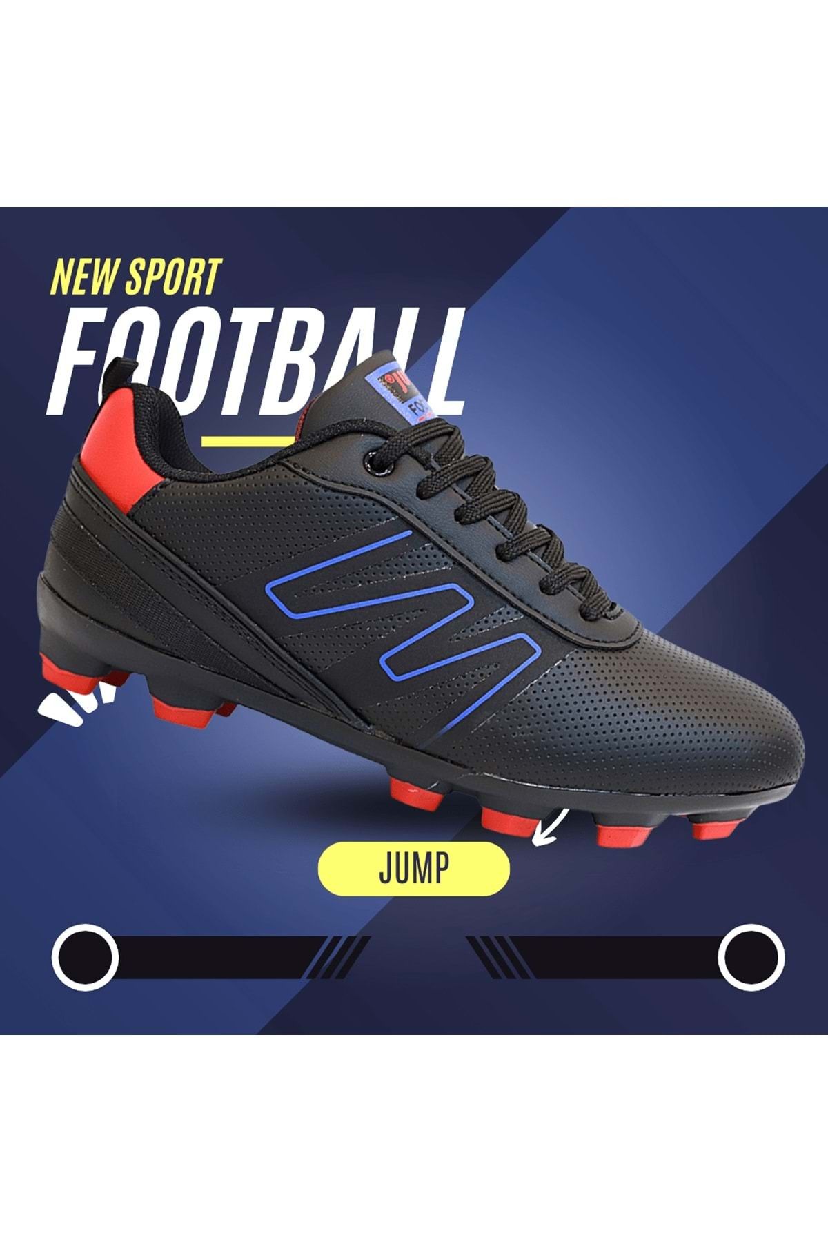 Jump 1748-28843 Bağcıklı Çim Saha Futbol Ayakkabısı siyah kırmızı