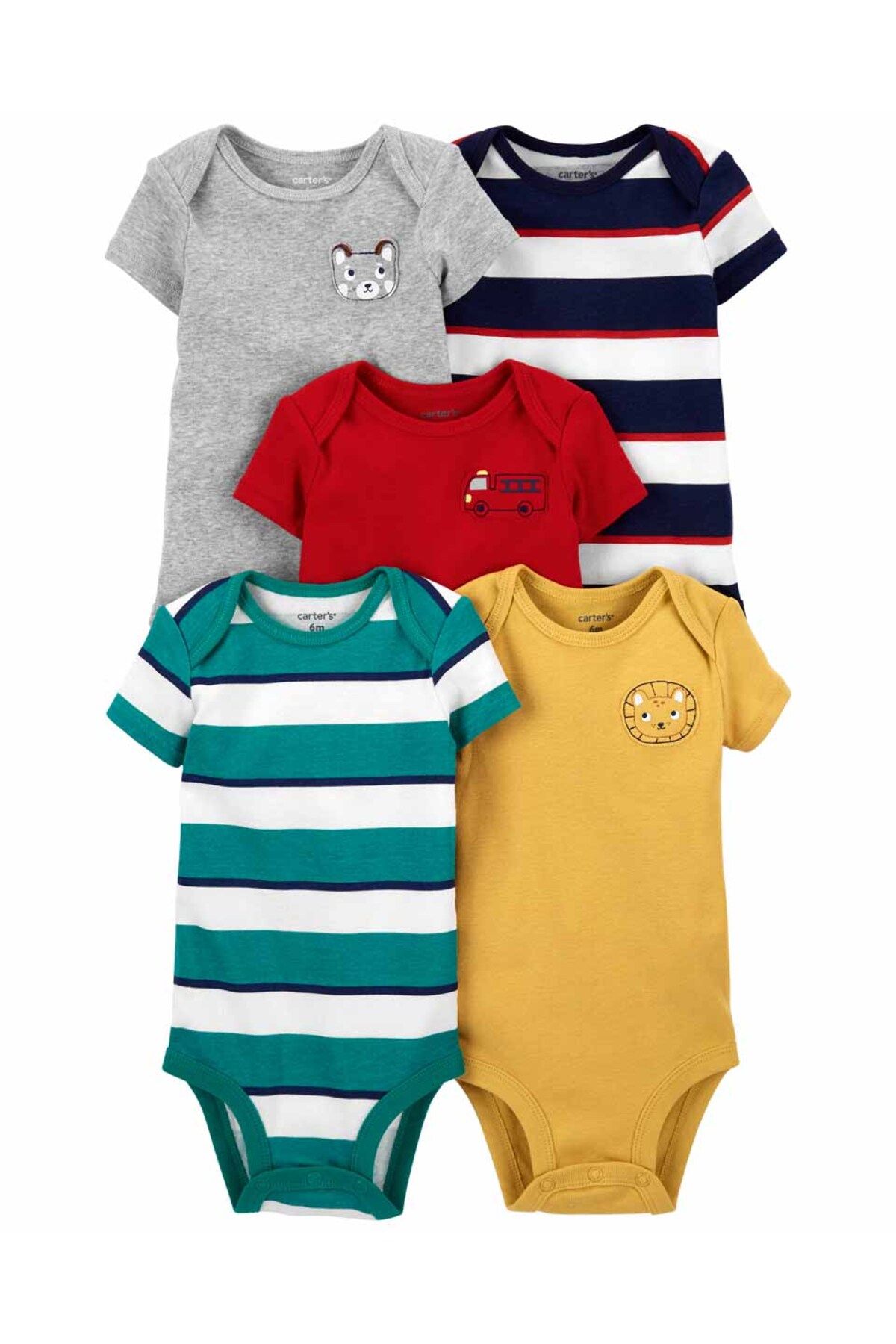 Carter's Erkek Bebek Çizgili Body Set Kısa Kollu 5'li Paket