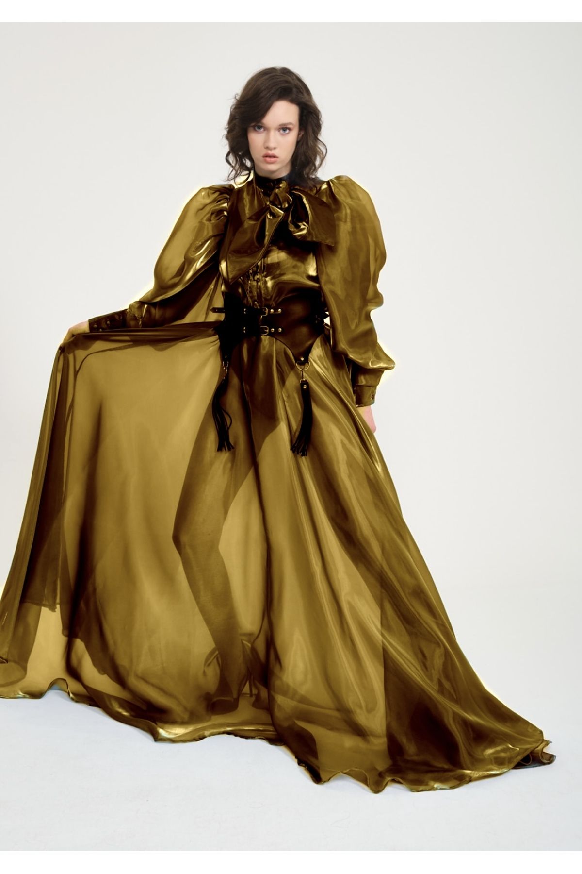 Mert Erkan Gold&Lame Efektli Transparan Avant-garde Elbise